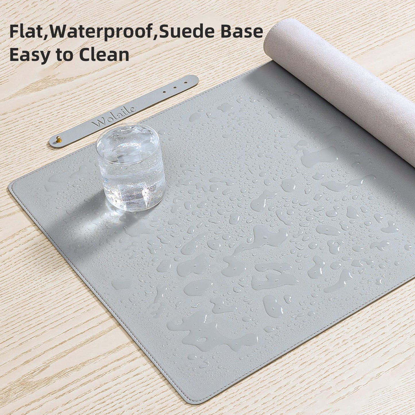 Wolaile PU Leather Desk Pad Blotter,Light Grey Waterproof Office Desktop Mat,36x17in Non-Slip Large
