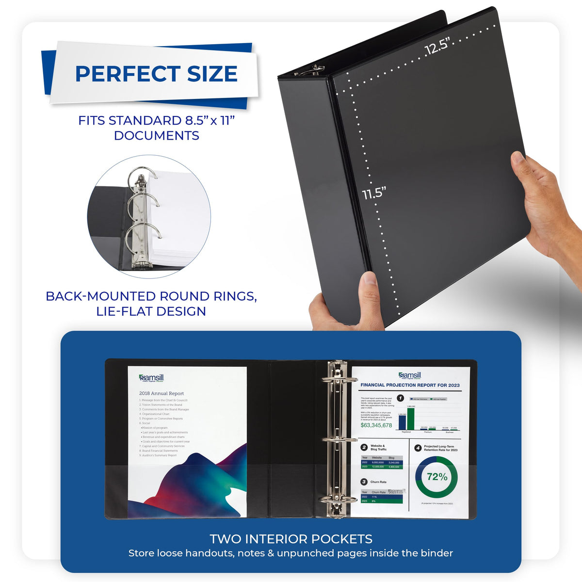 Samsill 4 Inch 3 Ring Binders, Economy Round Ring, Clear View Cover, 675 Sheet Capacity - for