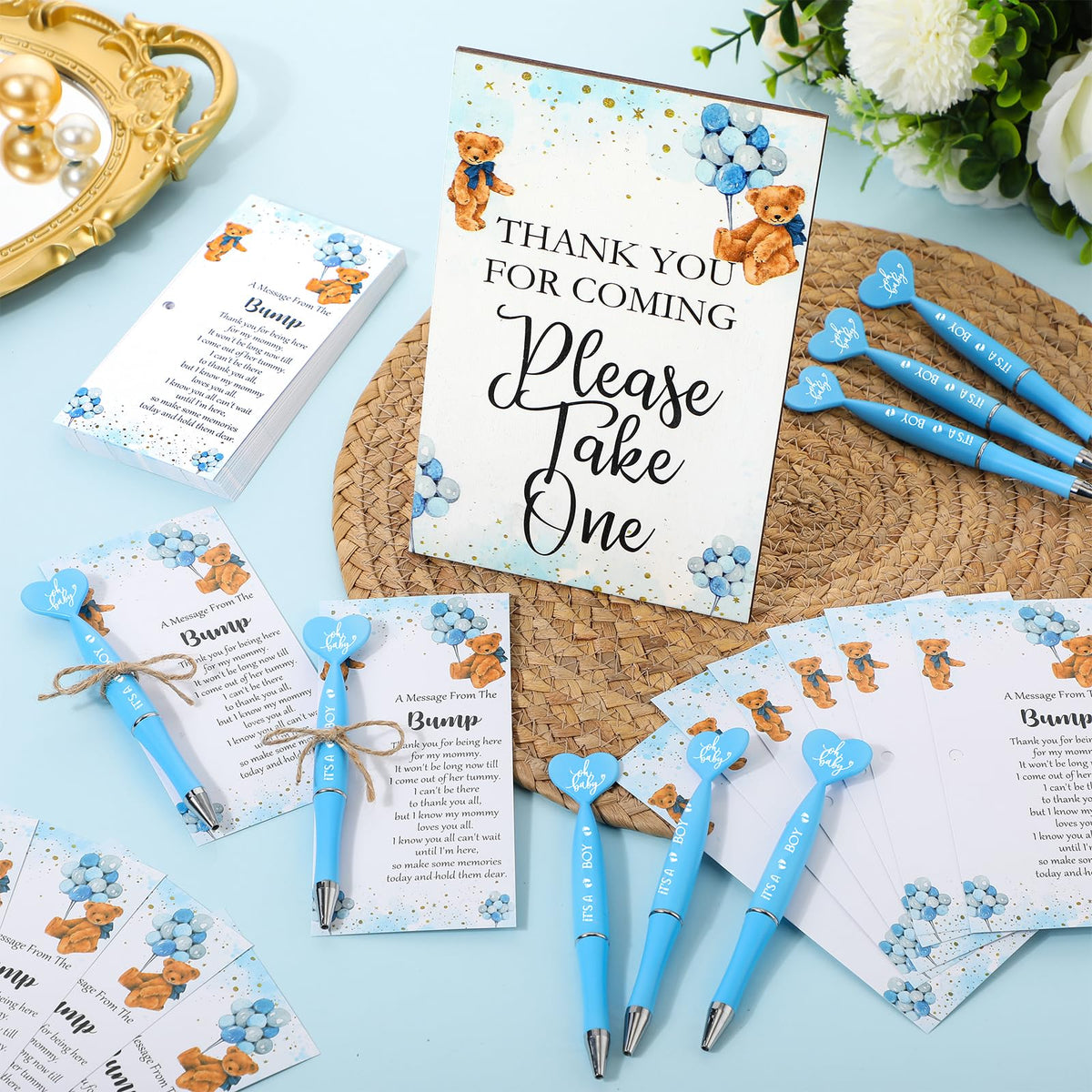 Qeeenar 50 Set Gender Reveal Gifts for Guests Baby Shower Favors, Blue