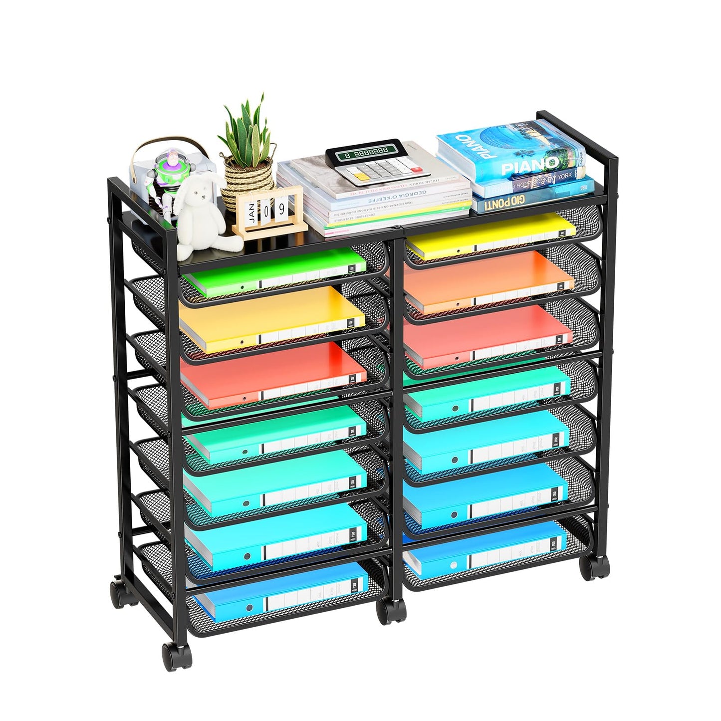 Simple Trending 15-Tier Rolling File Cart, Desk File Organizer with 14 Mesh Sliding Trays, Letter &