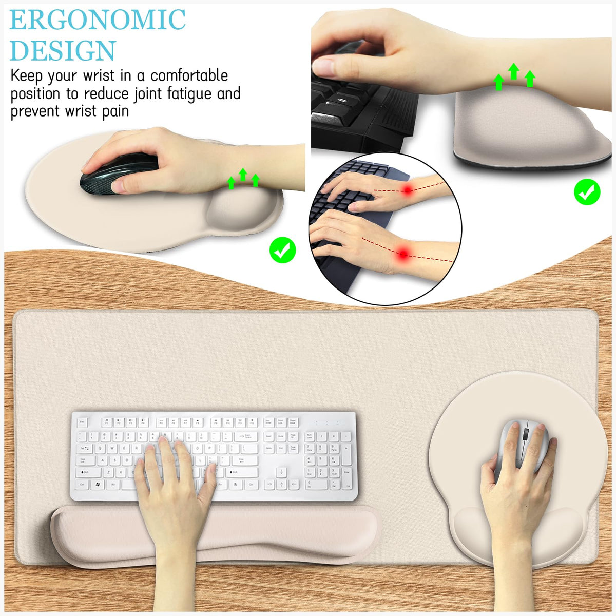 LIMKRIAN Oatmeal Beige Desk Mat Set, Large Mouse Pad & Keyboard Wrist Rest