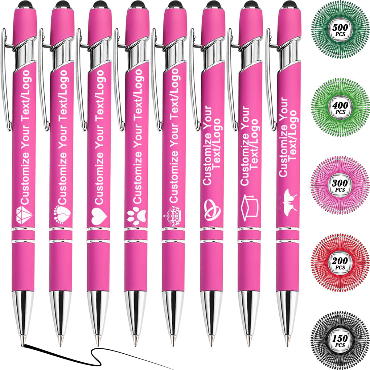 MOUZYLCASE 12 Pcs Personalized Pens Custom Ballpoint Pens with Name Logo Customized Ink Pens with