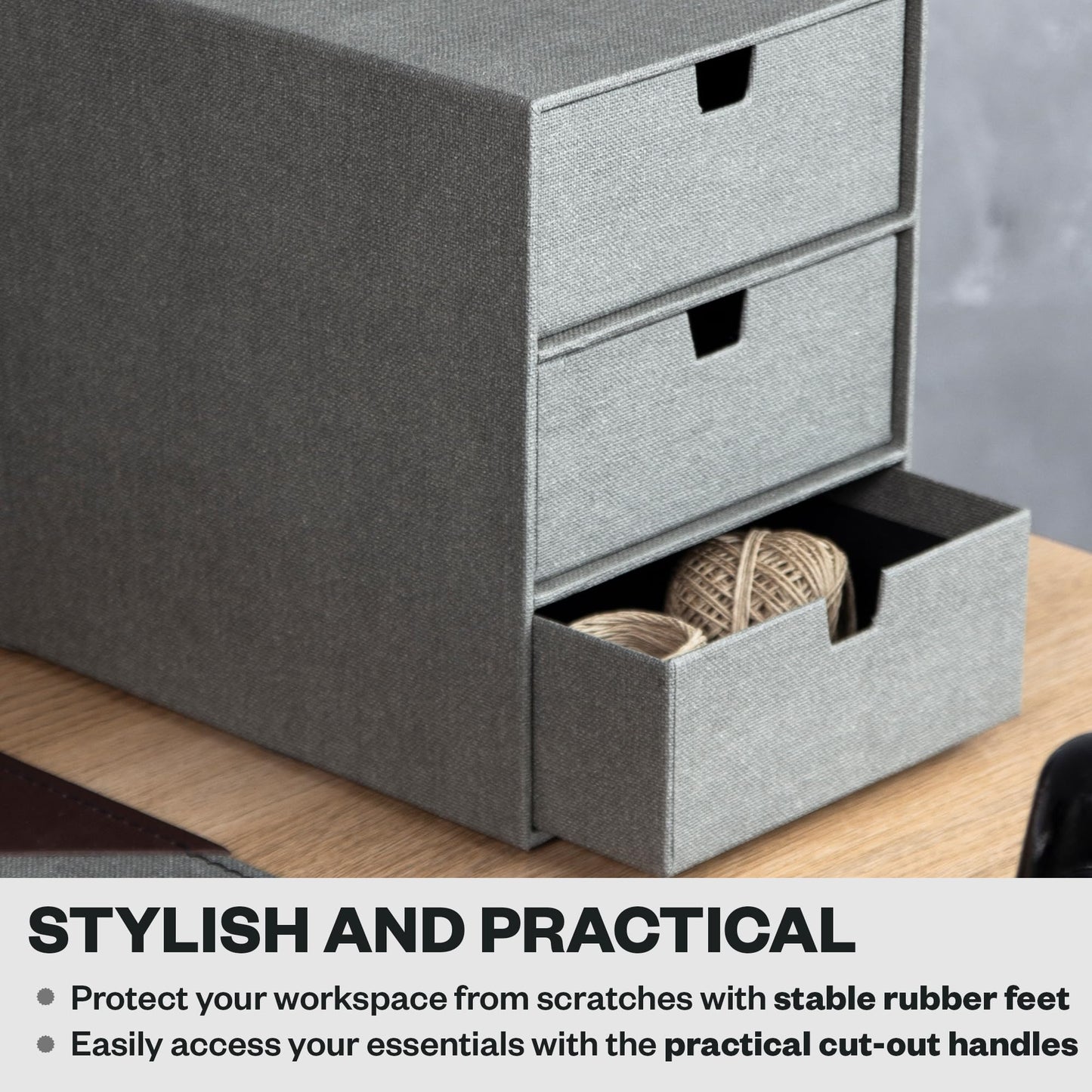 Bigso Box of Sweden Ingrid 3-Drawer Canvas Fiberboard Desk Organizer for Office Supplies and