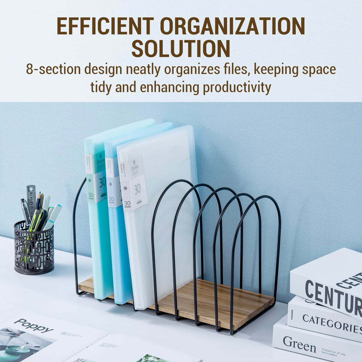 MyGift 14 Inch Large Desktop Document Holder, Premium Acacia Solid Wood and Black Metal Wire Arch 8