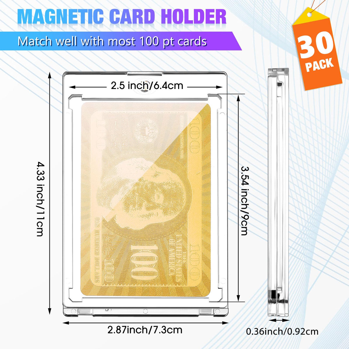 SATINIOR 30 Pcs Clear 100Pt Magnetic Card Holders for Trading Cards