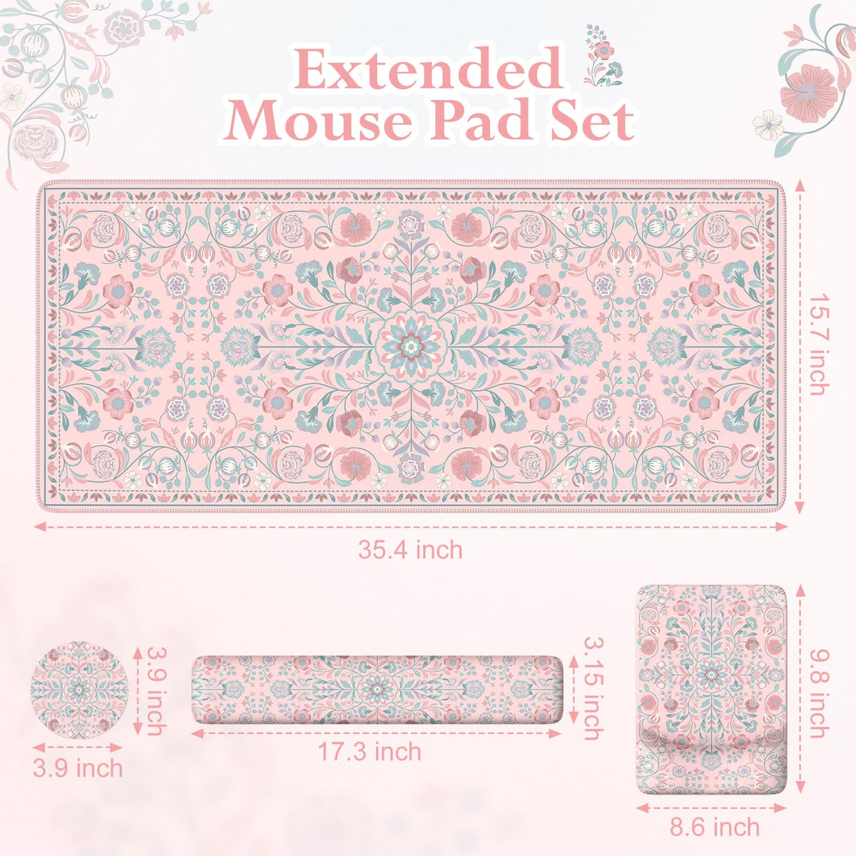 iLeadon Pink Desk Mat Set, Ergonomic Mouse Pad with Wrist Rest