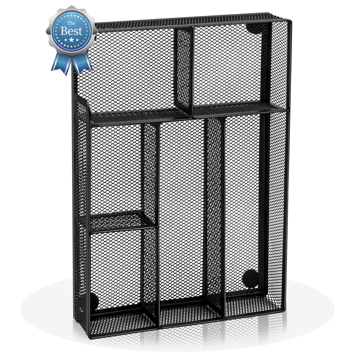 Desk Drawer Organizer, Office Drawer Divider Organizer Tray with 6 Compartments, Metal Mesh Desktop