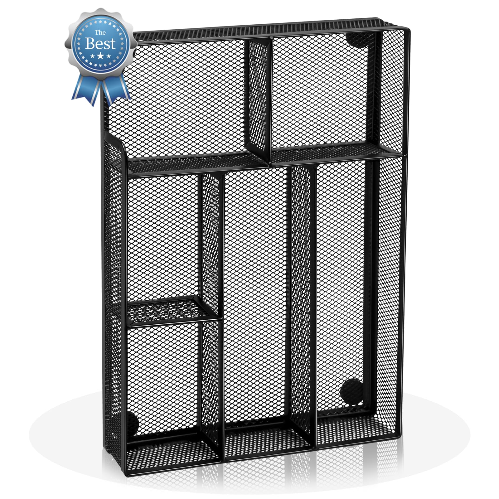 Desk Drawer Organizer, Office Drawer Divider Organizer Tray with 6 Compartments, Metal Mesh Desktop