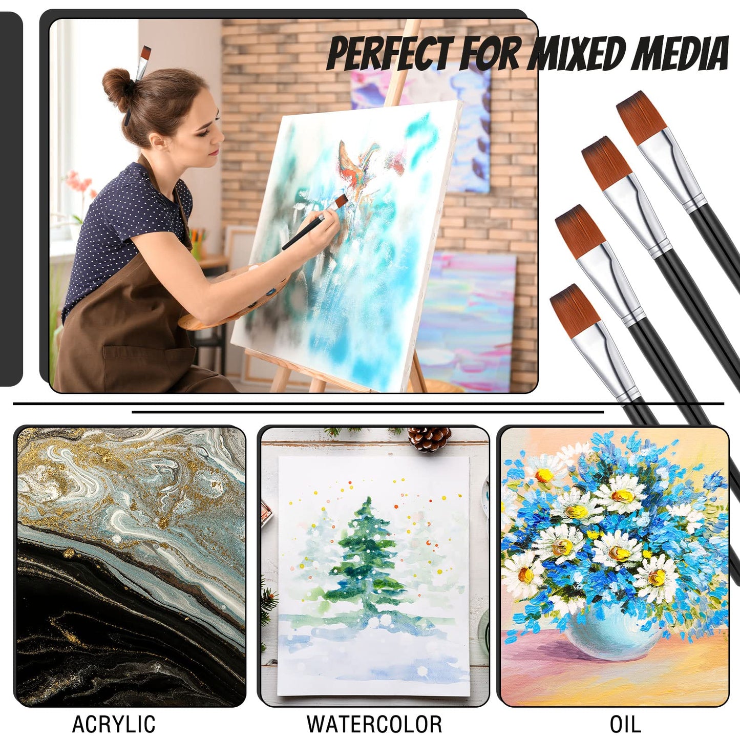 Zonon 20 Pcs Flat Paint Brushes Acrylic Painting Craft Accessories Classroom Prizes Gifts Small