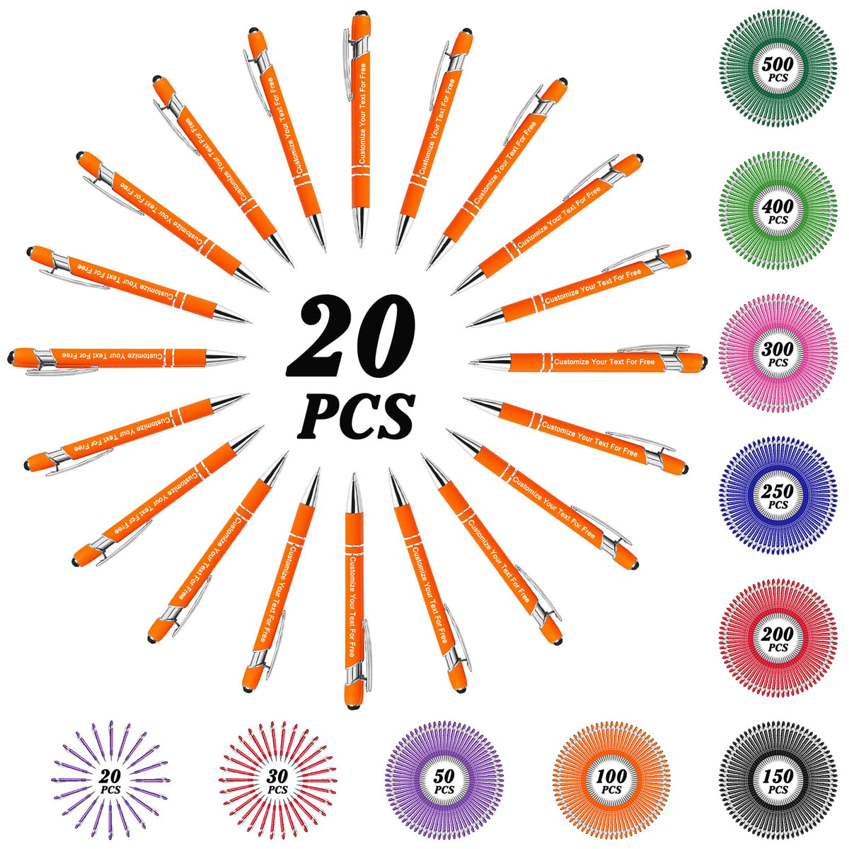 Max 500 Pcs Personalized Pens Bulk, Custom Pens with Free Engraving, Customized Stylus Tip
