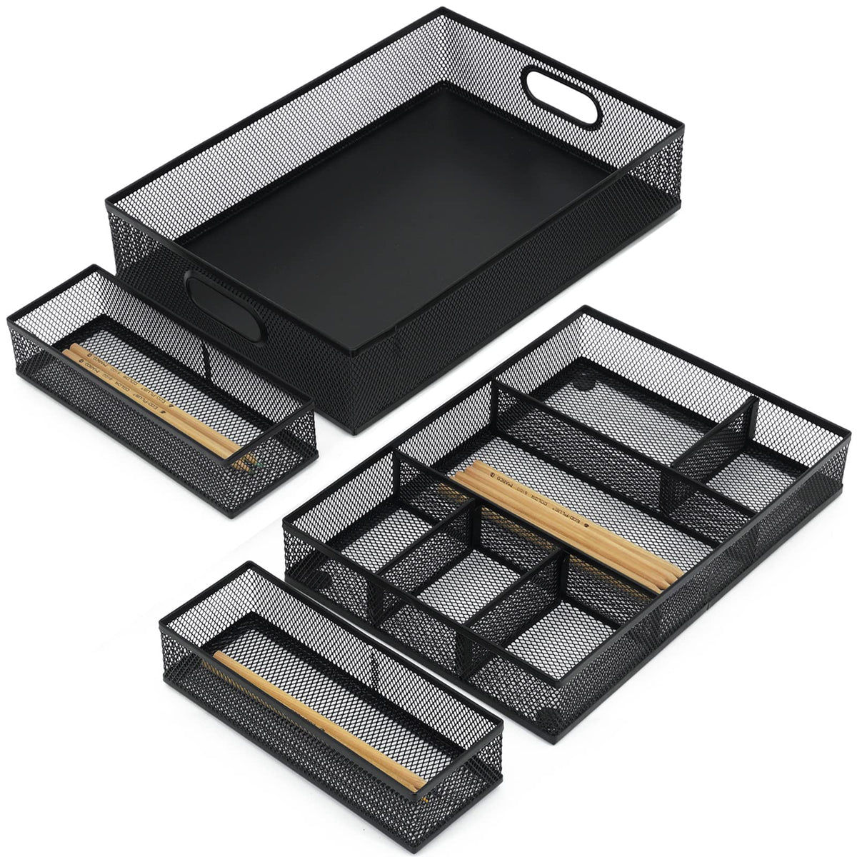Neudeco Desk Drawer Organizer, 4 Pack Metal Mesh, Black