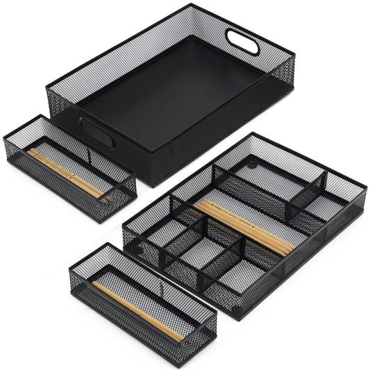 Neudeco Desk Drawer Organizer, 4 Pack Metal Mesh, Black