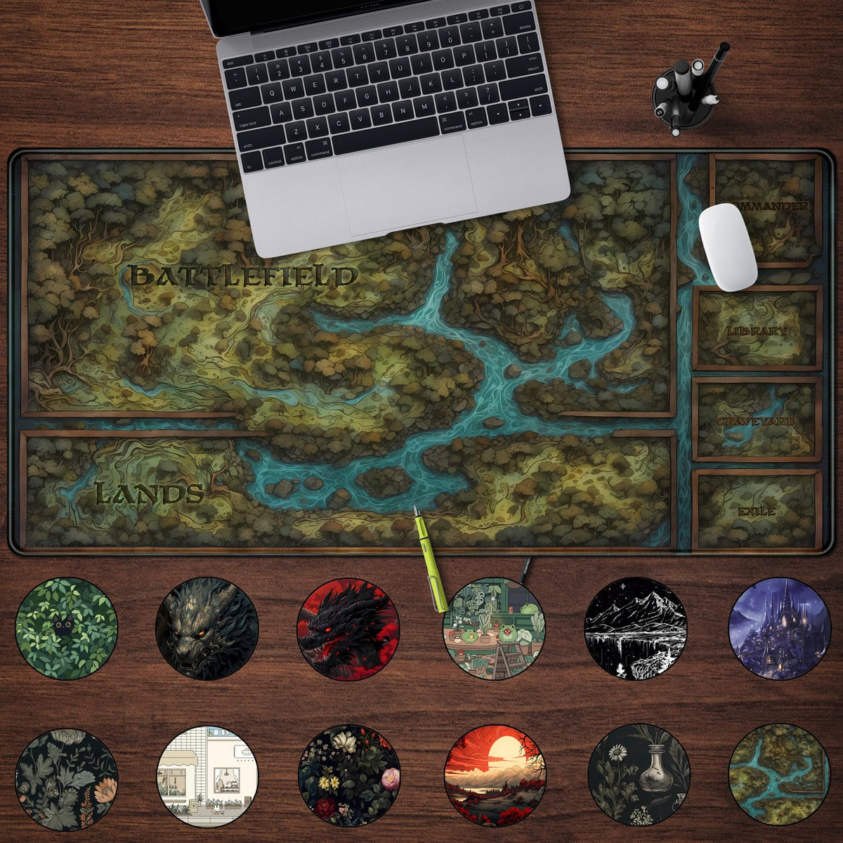 Game Forest Large Mouse Pad XXL Green Map Playmat for MTG Adventure Gaming Deskpad Desk Mat for