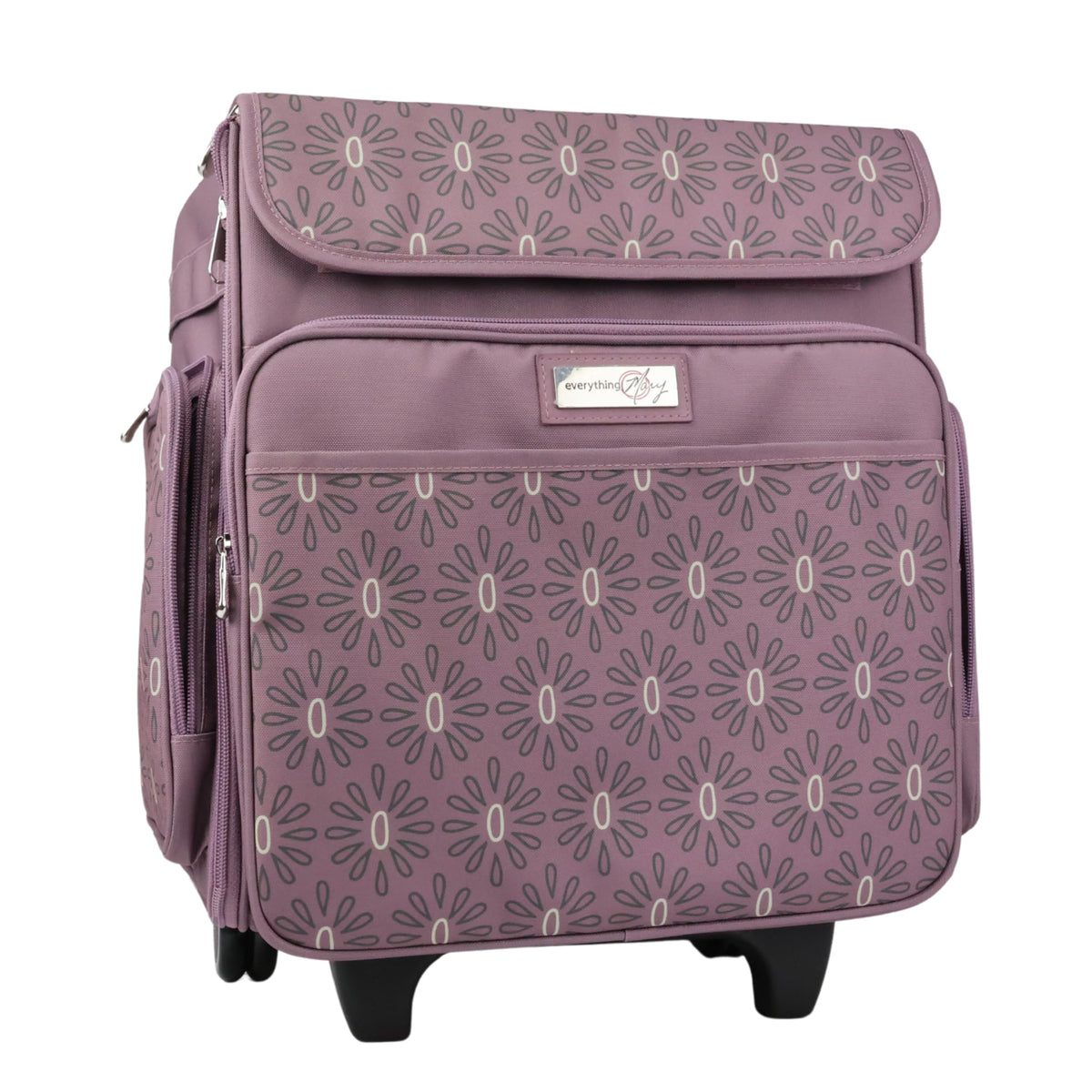 Everything Mary Rolling Scrapbook Tote – Purple Pattern Spacious Craft Storage with Multiple