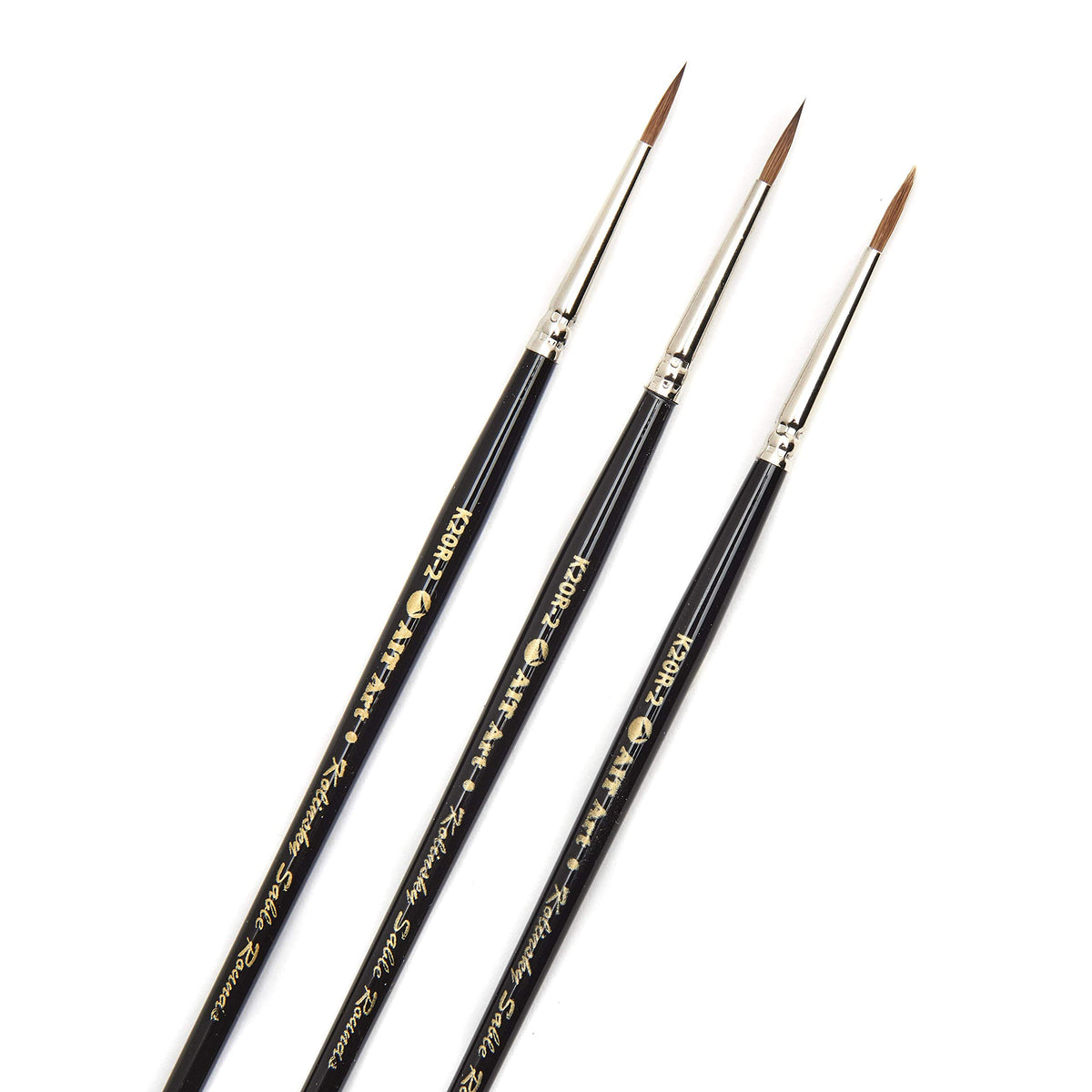 AIT Art Premium Round Detail Kolinsky Paint Brushes, Size 2, Pack of 3, Pure Russian Red Sable