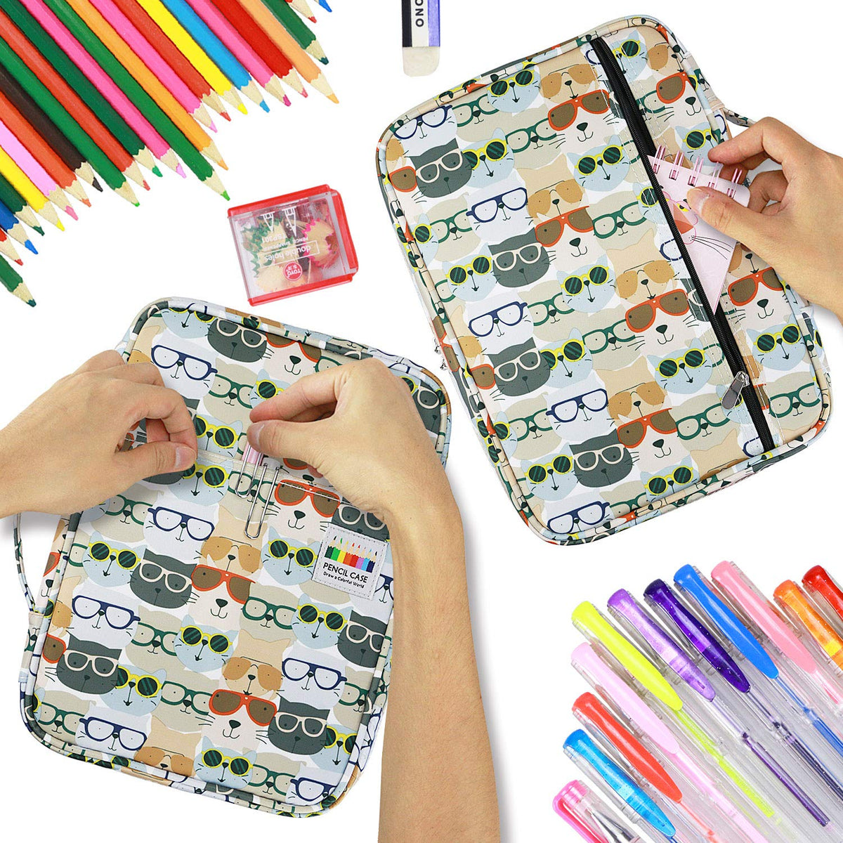 YOUSHARES Colored Pencil Case 220 Slots Pen Case Organizer With Handy Wrap & Zipper, Multilayer