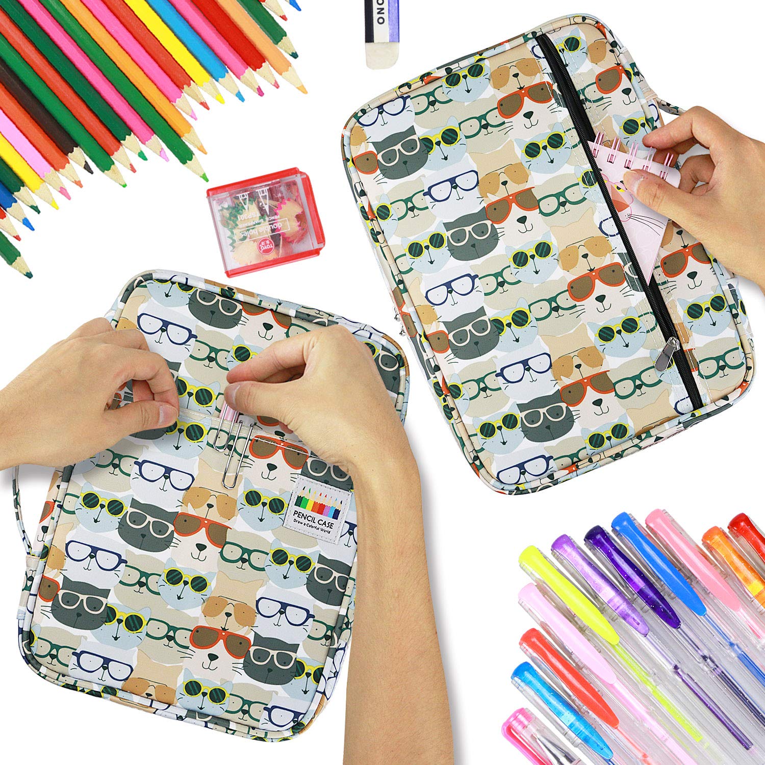 YOUSHARES Colored Pencil Case 220 Slots Pen Case Organizer With Handy Wrap & Zipper, Multilayer