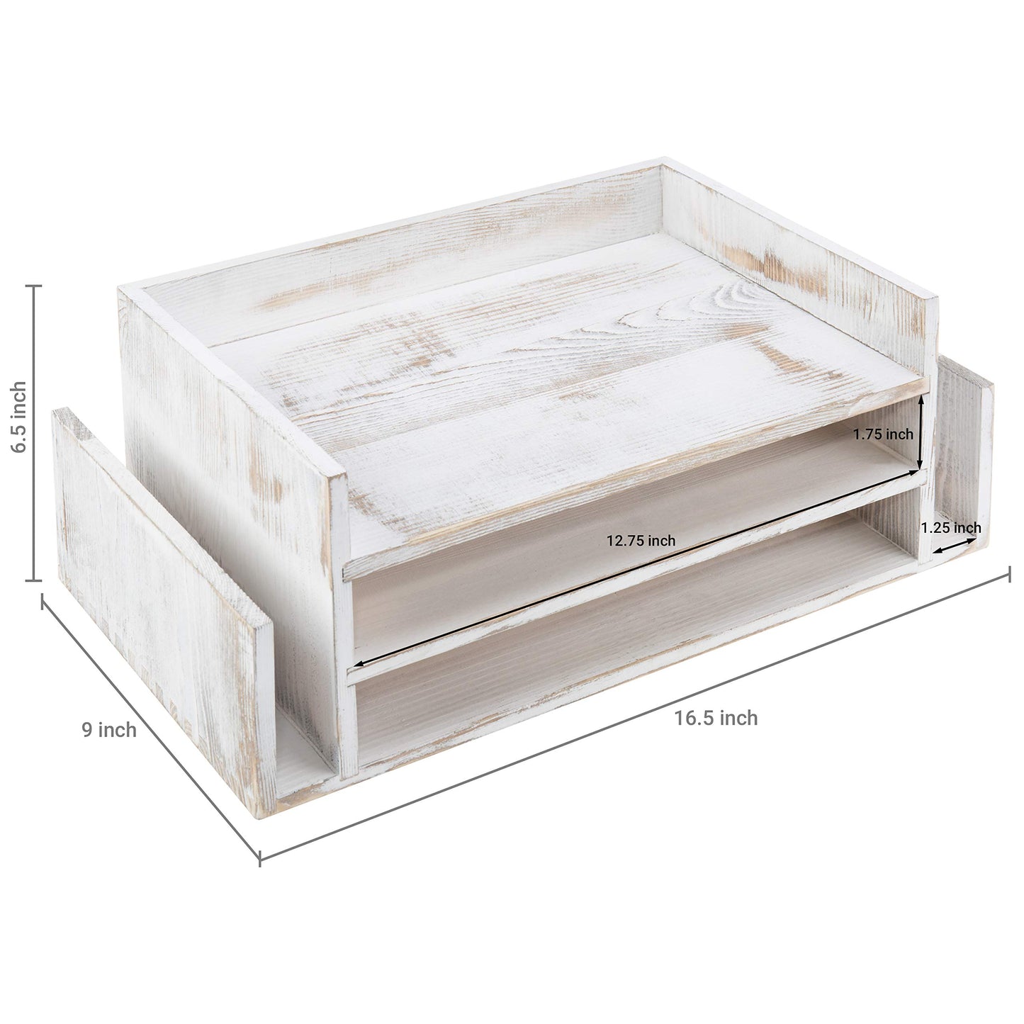 MyGift 3-Tier Desk Organizer & File Tray, Wood Letter Holder for Office, Farmhouse White Wood