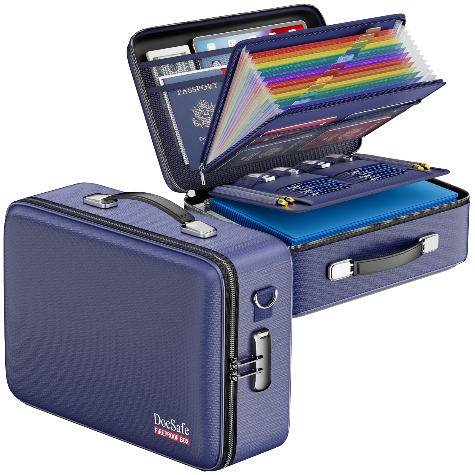 DocSafe Fireproof Document Box Hard Case with Lock ＆ Accordion File Folder