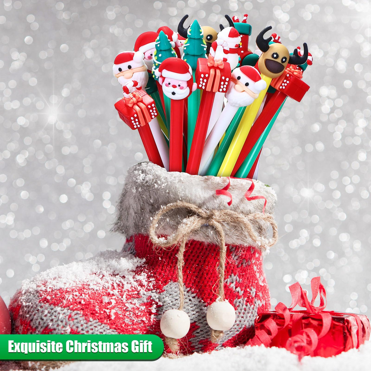 Zonon 48 Pieces Christmas Novelty Fun Gel Pen Bulk, 7 Styles, Black Ink