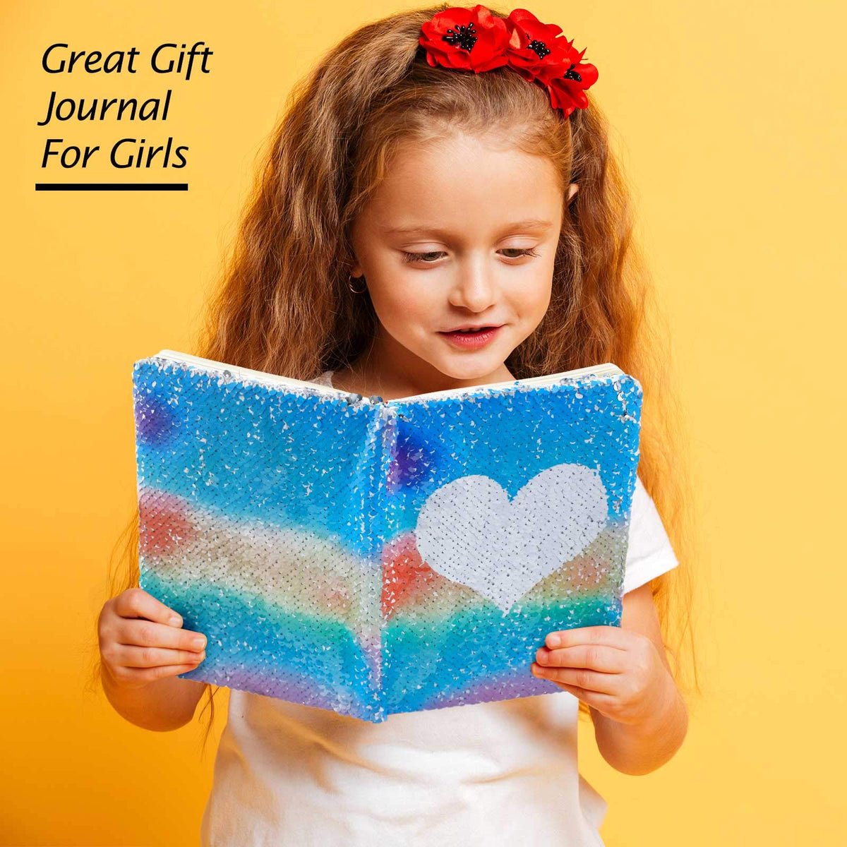 Outus 4 Pcs Sequin Girls Journal Valentines Journal Gift with Color Gel Ink Pens Glitter Notebook