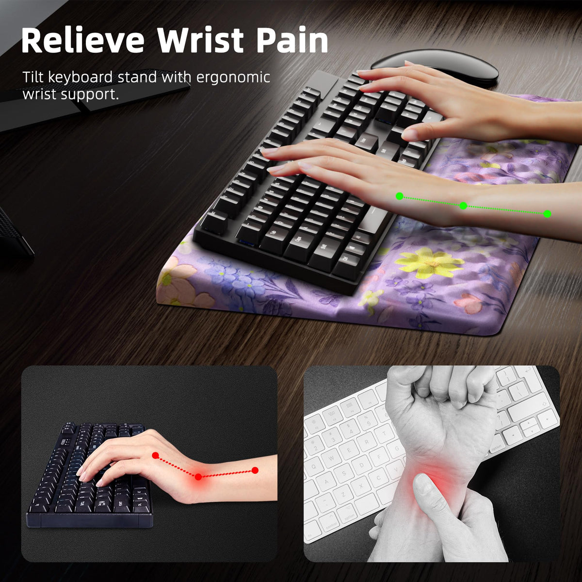 Ospelelf Keyboard Wrist Rest, Ergonomic Memory Foam Wrist Support for Typing & Gaming, Tilted