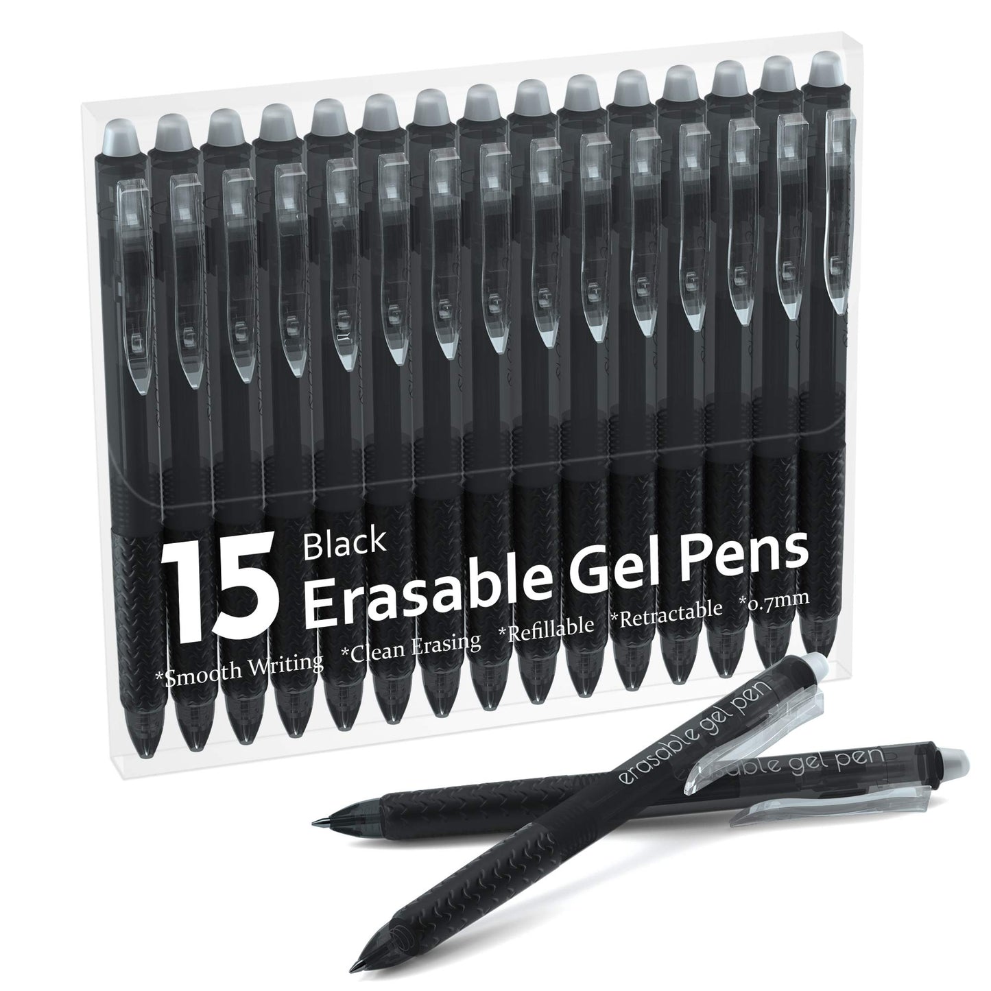 Lineon Erasable Gel Pens, 15 Pack Black Retractable Erasable Pens Clicker, Fine Point, Make