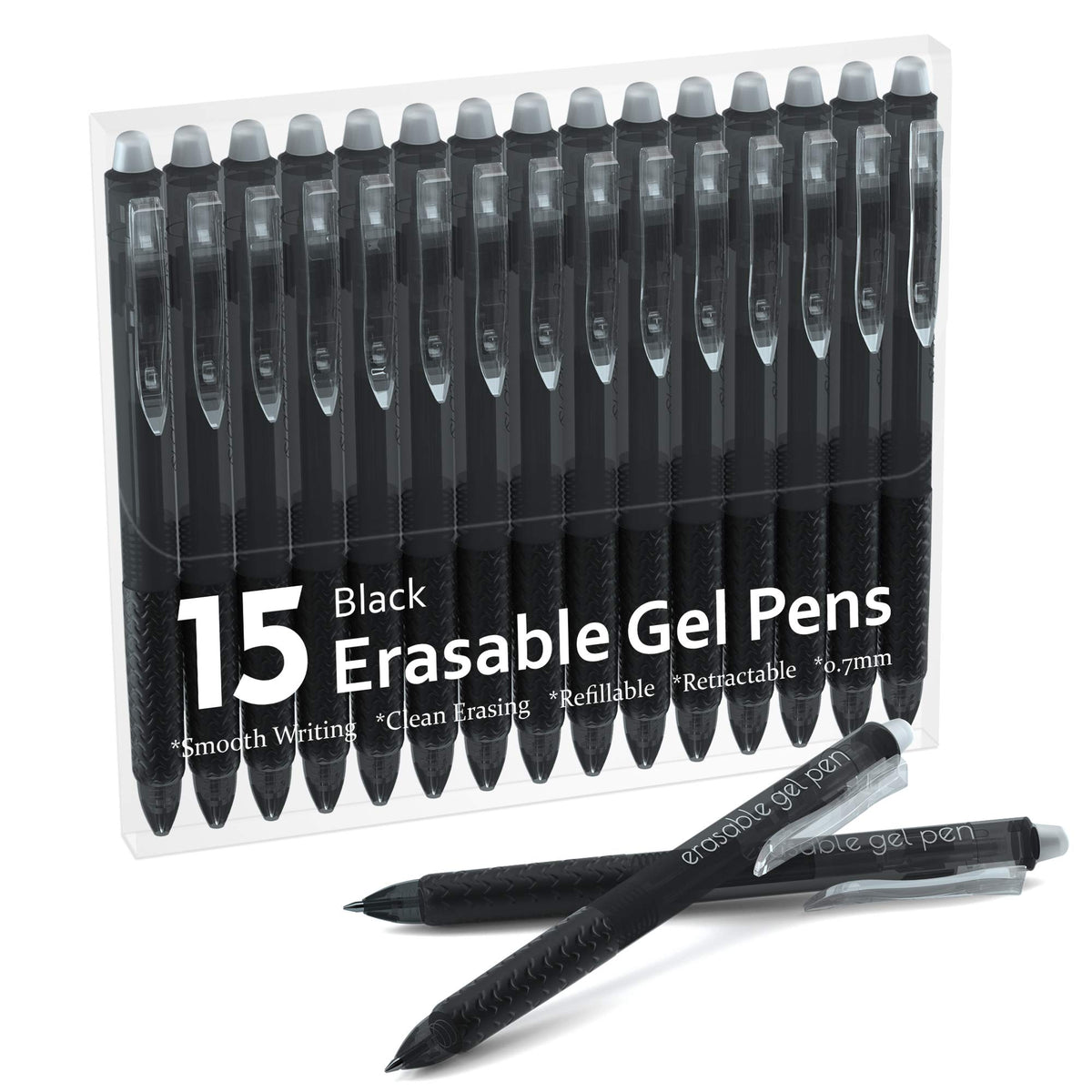 Lineon Erasable Gel Pens, 15 Pack Black Retractable Erasable Pens Clicker, Fine Point, Make