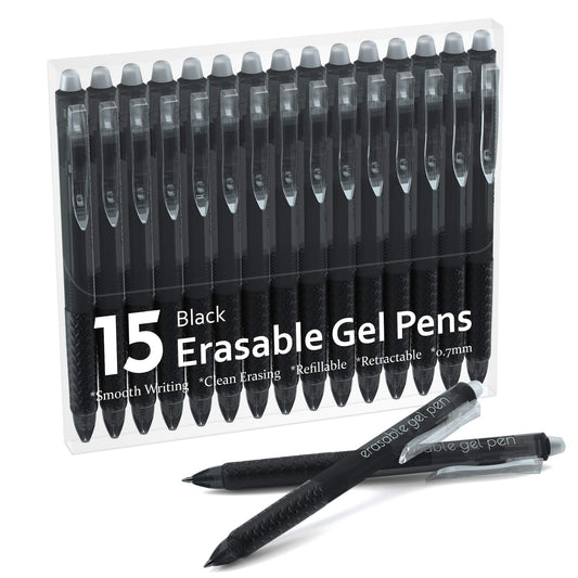 Lineon Erasable Gel Pens, 15 Pack Black Retractable Erasable Pens Clicker, Fine Point, Make
