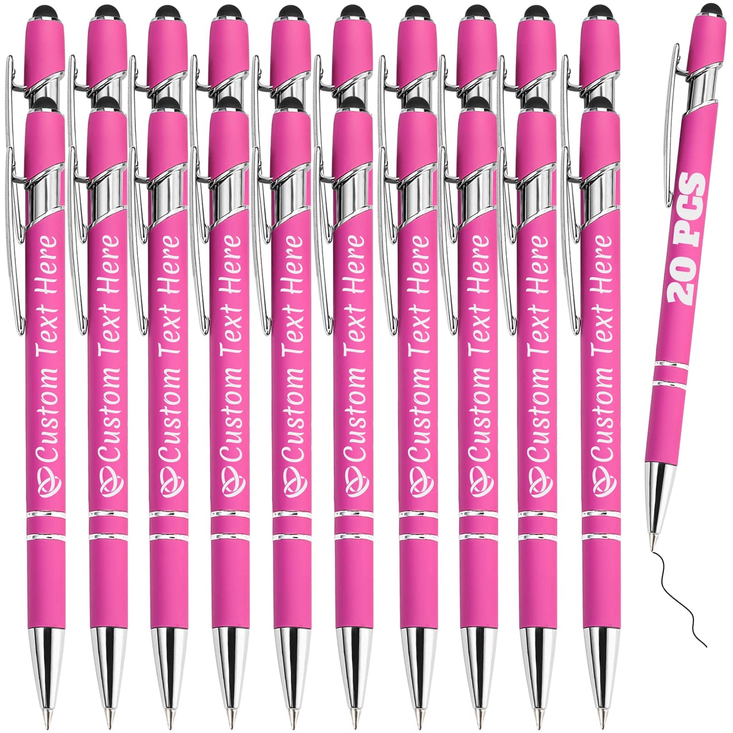 ABIsedrin Personalized Pens Bulk 20 with Name Custom Engraving Ballpoint Pens with Stylus Tip