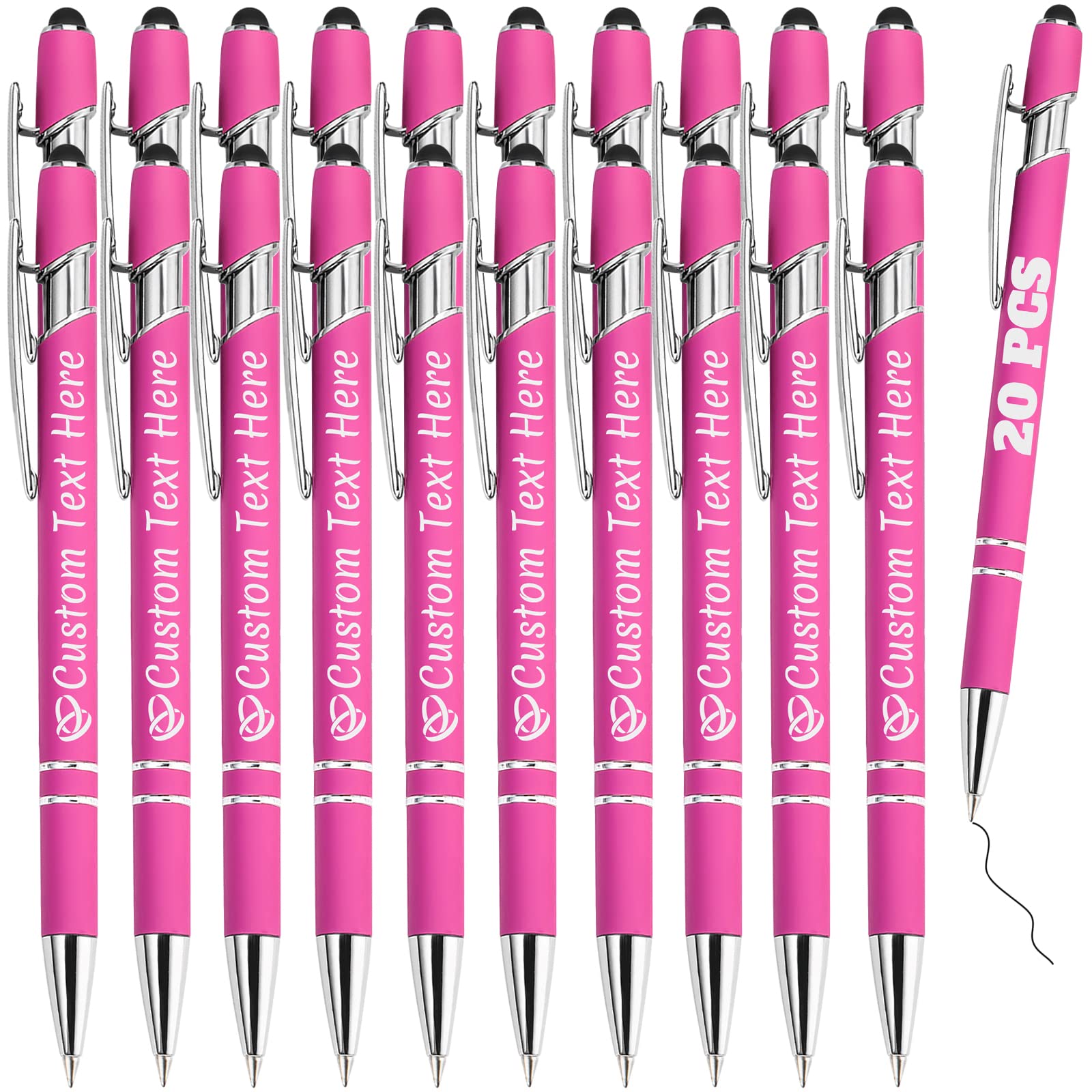 ABIsedrin Personalized Pens Bulk 20 with Name Custom Engraving Ballpoint Pens with Stylus Tip