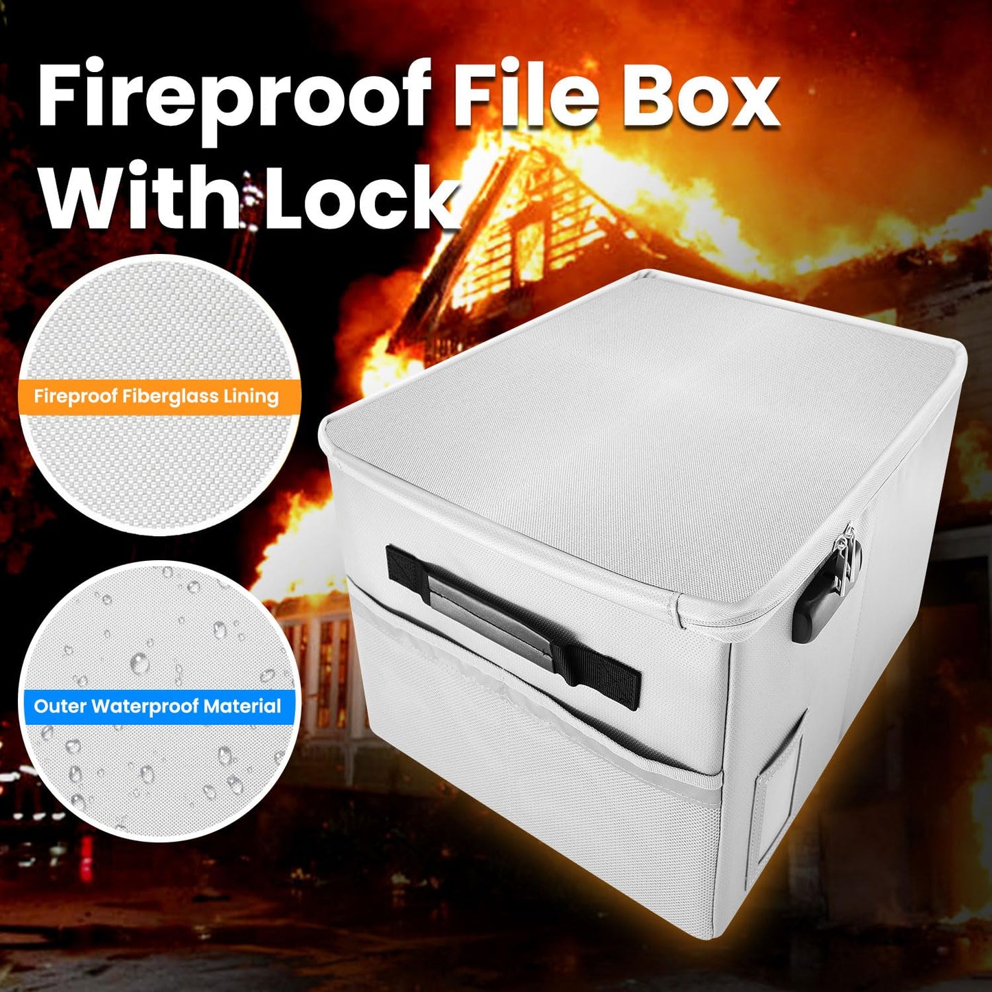 Upgraded 5200°F Fireproof Document File Organizer Box, Fireproof Storage Filing Cabinet Box with