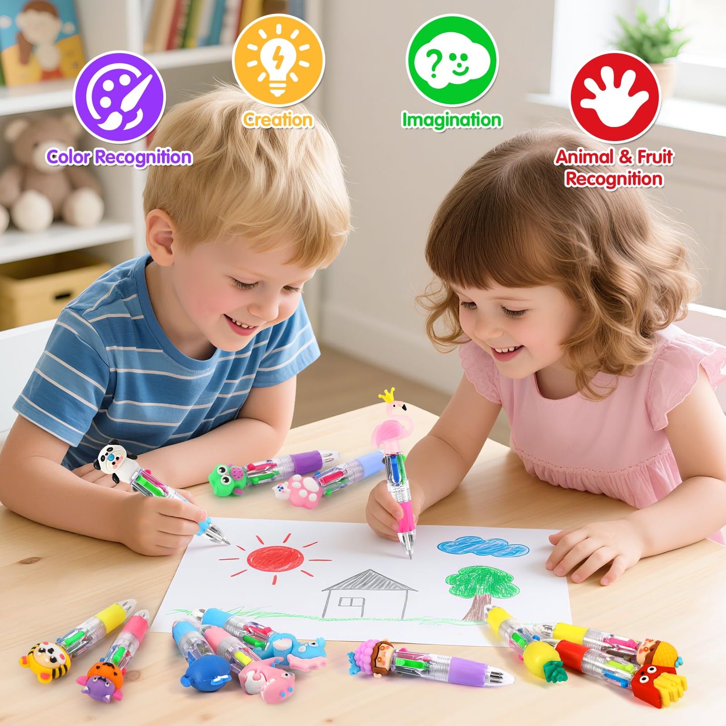 60Pcs Multicolor 4-in-1 Pens for Classroom Prizes, Teacher School Supplies