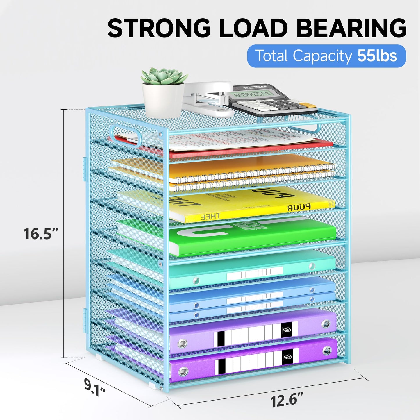 Cawukege 9 Tier Paper Organizer with Handle, Large Capacity Desk Organizer Mesh File Folder Letter