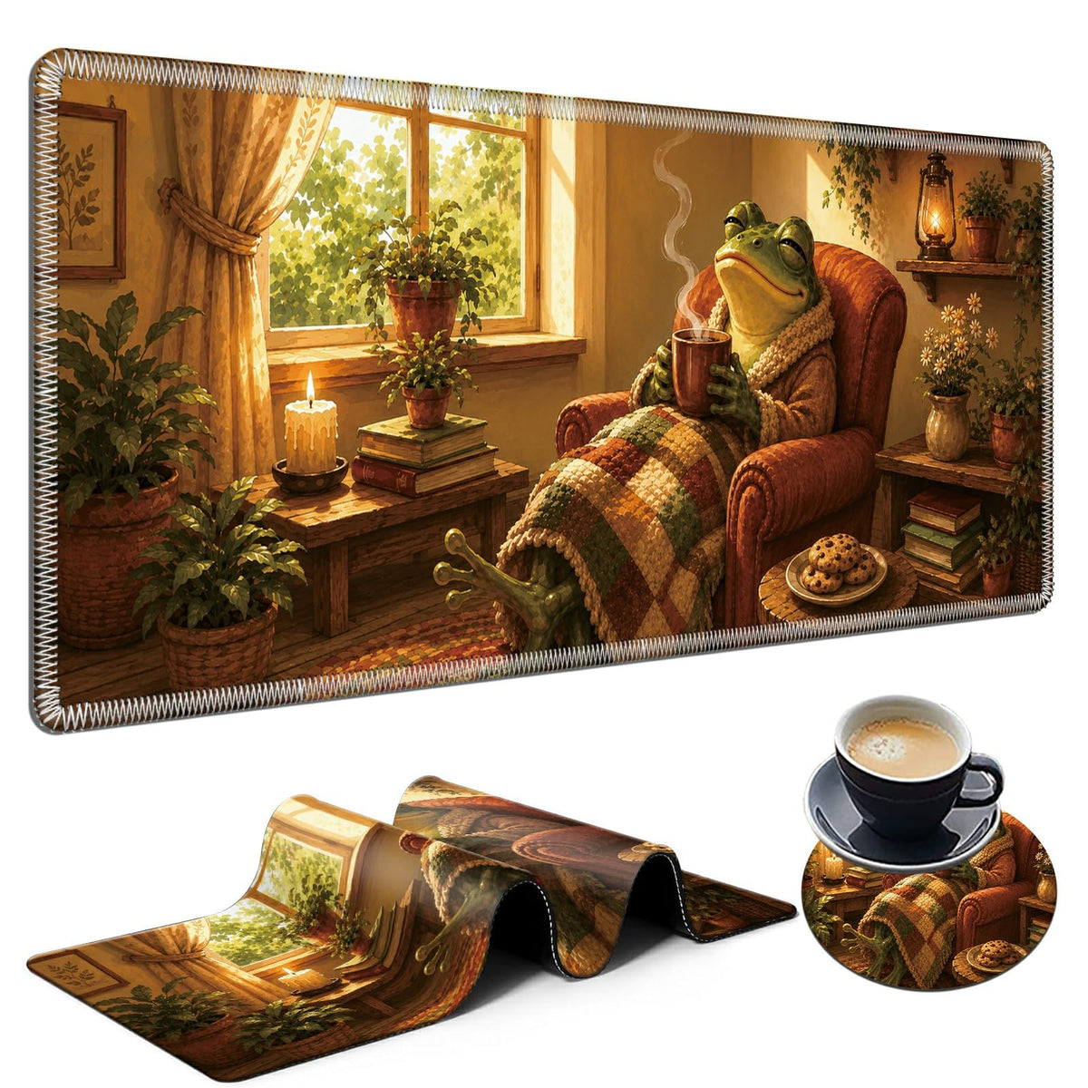 Cozy Armchair Frog Large Mouse Pad, 31.5 x 11.8 in Extended Desk Mat