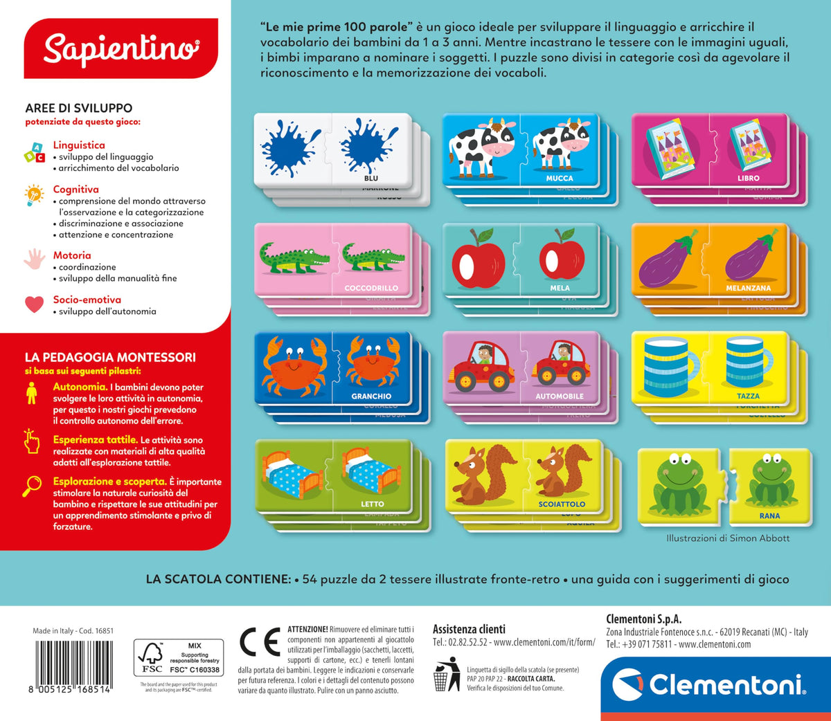 Clementoni Sapientino Montessori - My First 100 Words - Educational Game 1 Year, Flashcards