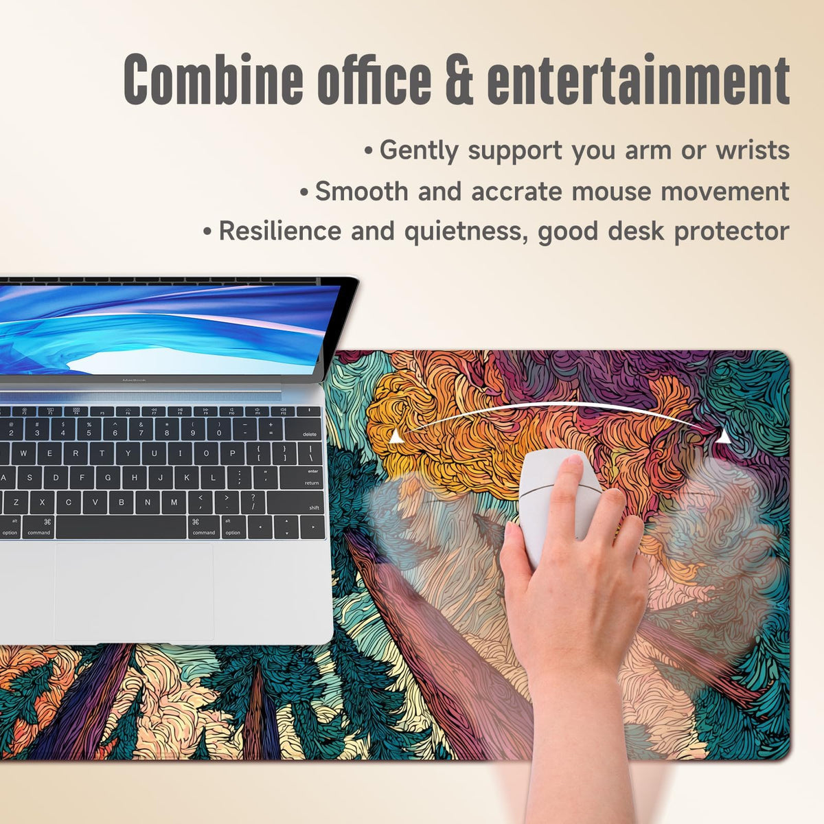 Extended Gaming Mouse Pad, Large Mouse Mat 3 mm Nature Rubber Base Mousepad with Stitched Edges