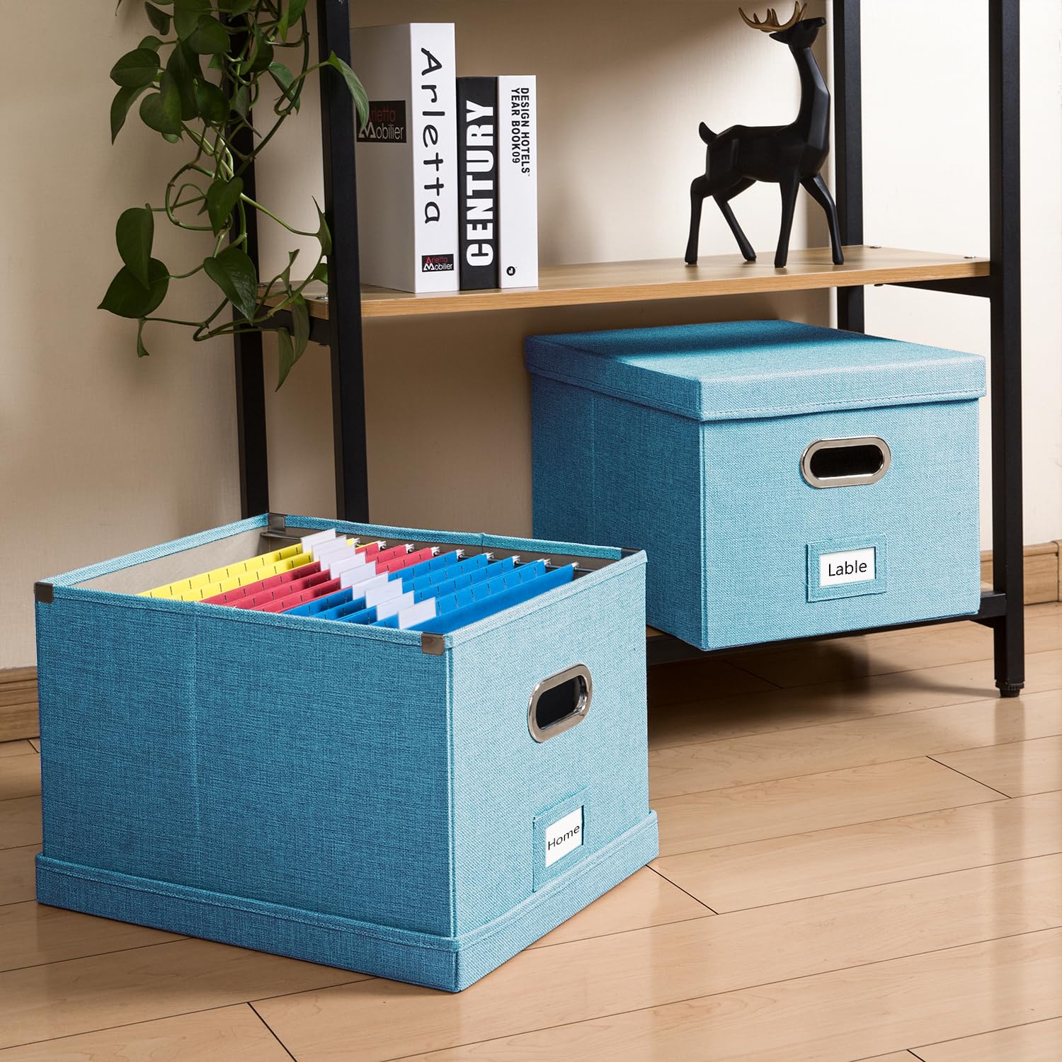 PRANDOM File Organizer Box - Set of 4 Collapsible Decorative Linen Filing Storage Hanging File