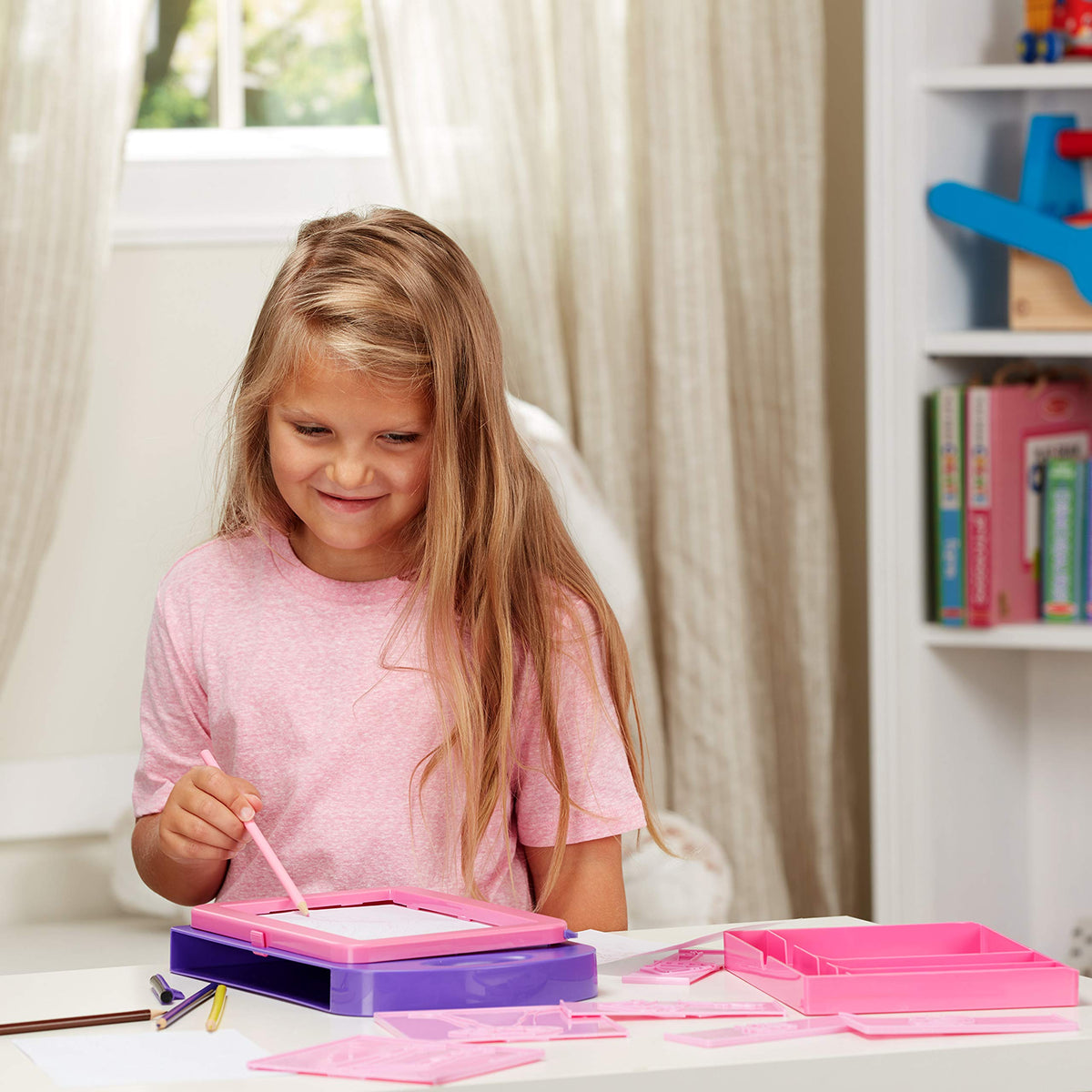 Melissa & Doug Fashion Design Art Activity Kit - 9 Double-Sided Rubbing Plates, 4 Pencils, Crayon