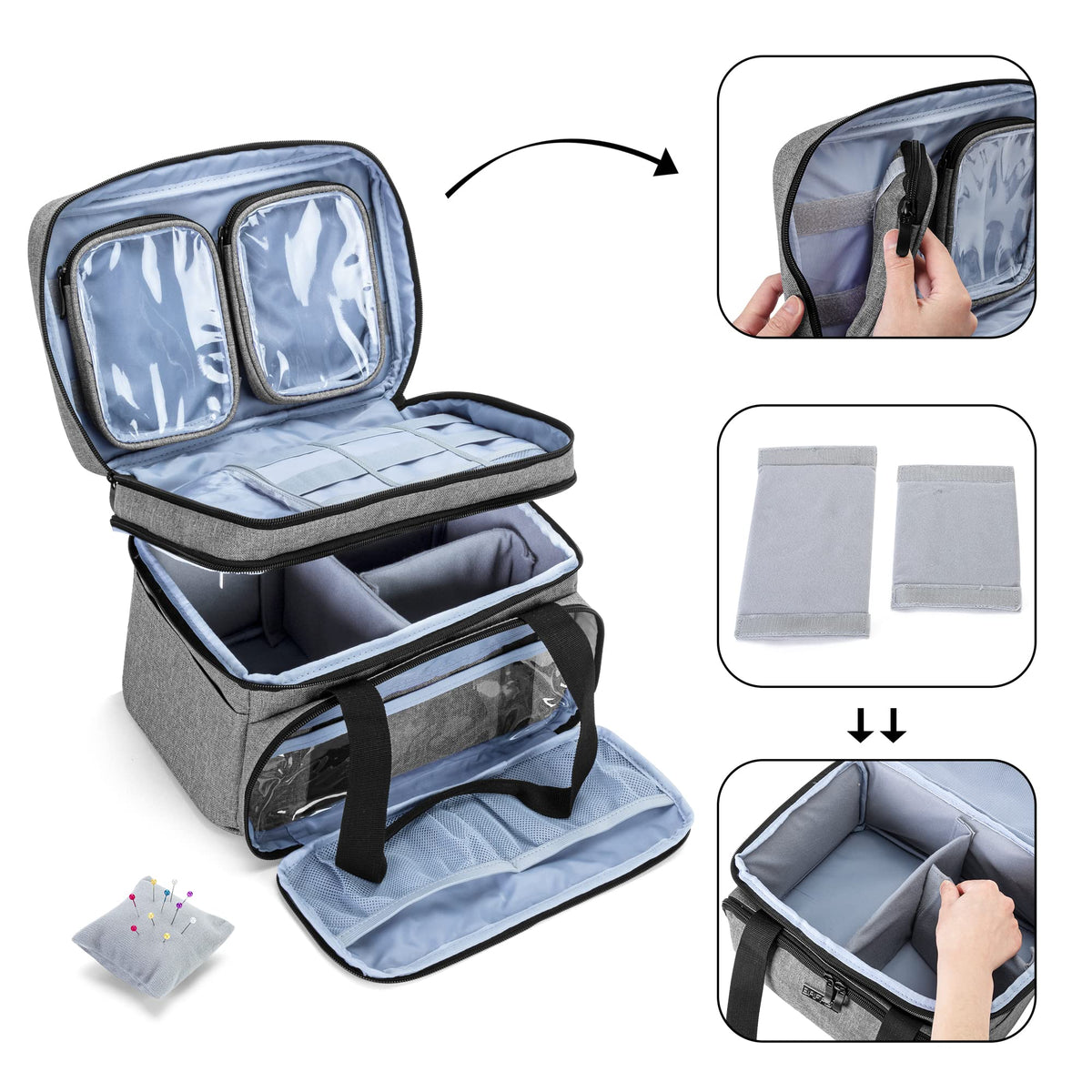 BAFASO Double Layer Sewing Accessories Organizer, Gray