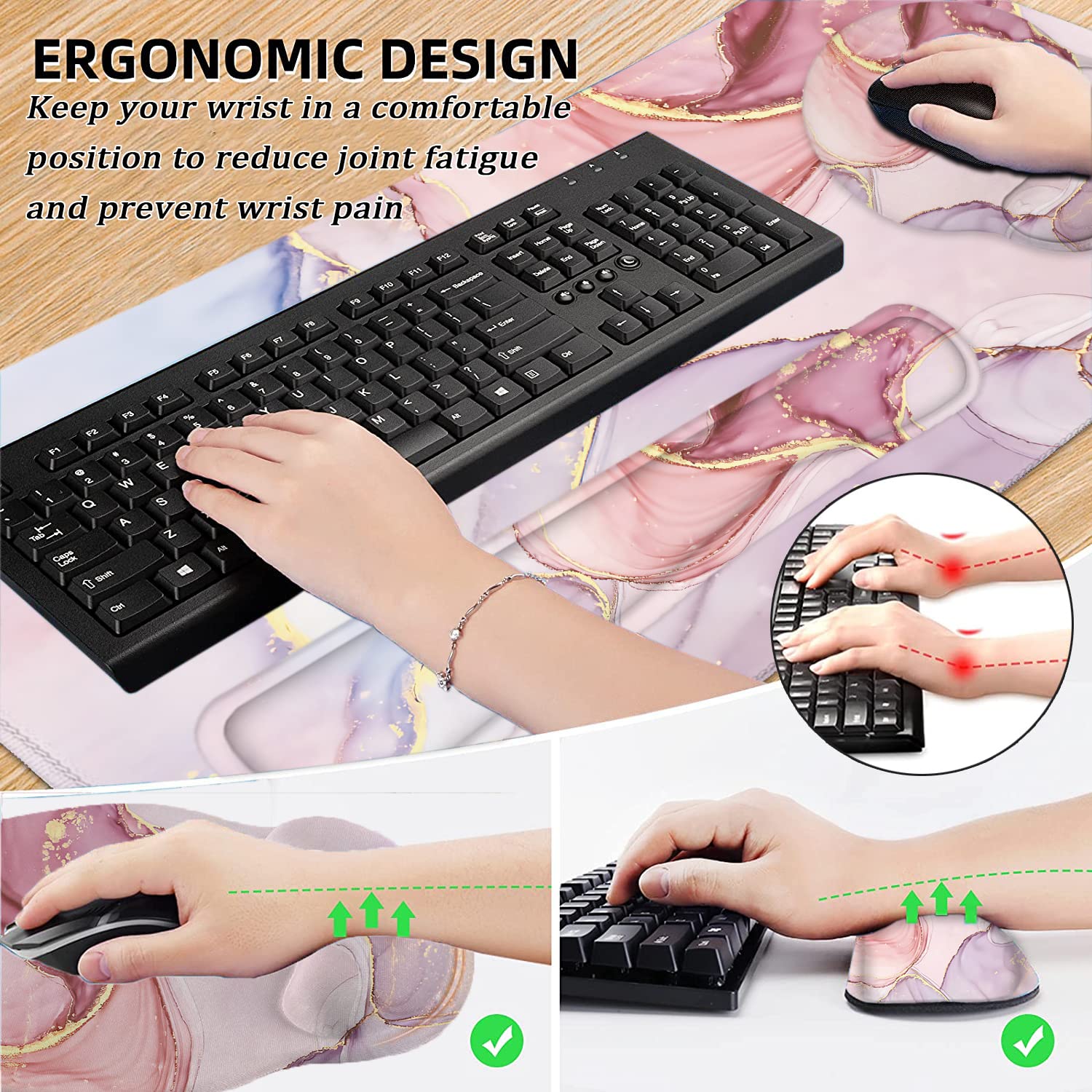 Large Desk Mat, Mouse Pad with Wrist Support, Keyboard Wrist Rest Set