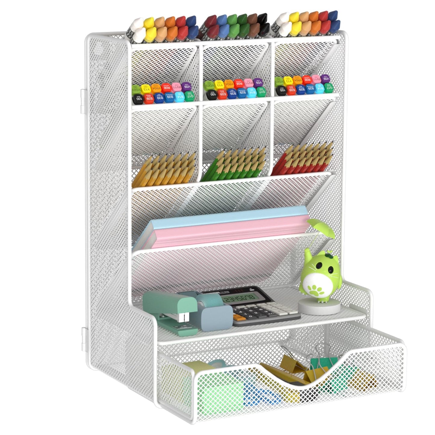 BOHDK Pen Organizer for Desk, Multi-Functional Desk Organizer, Wall Mount Pen Holder with Drawer