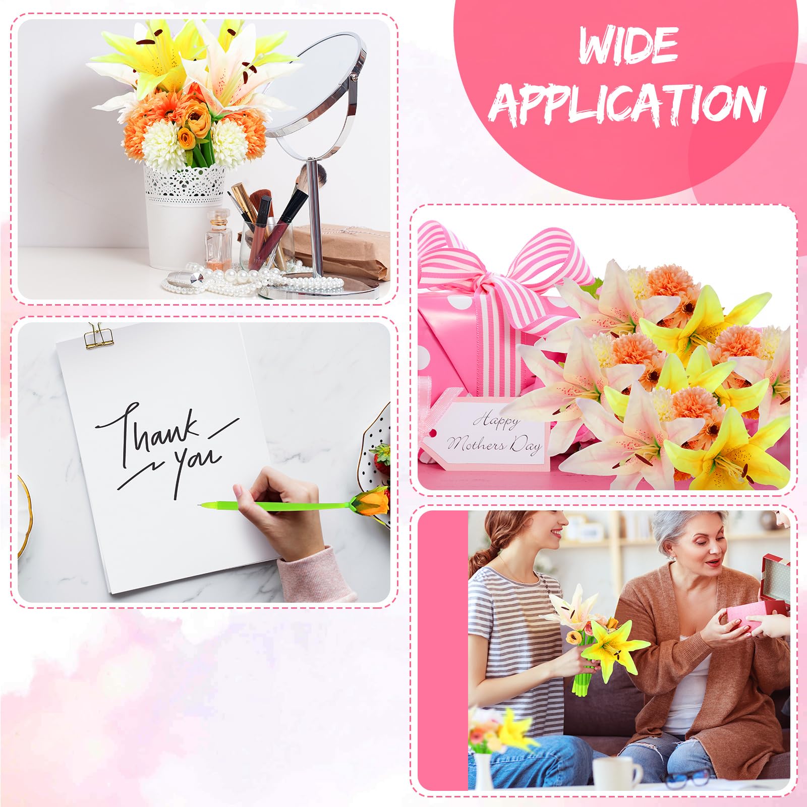 BBTO 24 Pcs First Day Flower Pen Ballpoint with Flower Top, Fresh