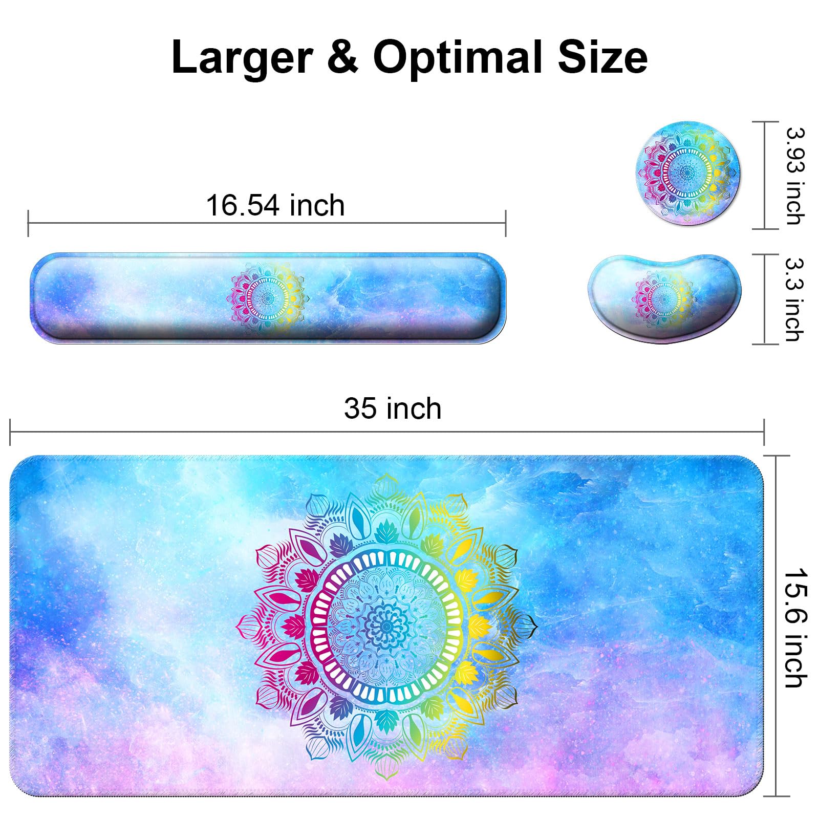 4 in 1 Mouse Pad and Keyboard Wrist Rest,Large Desk Mat,Coaster Set-Star