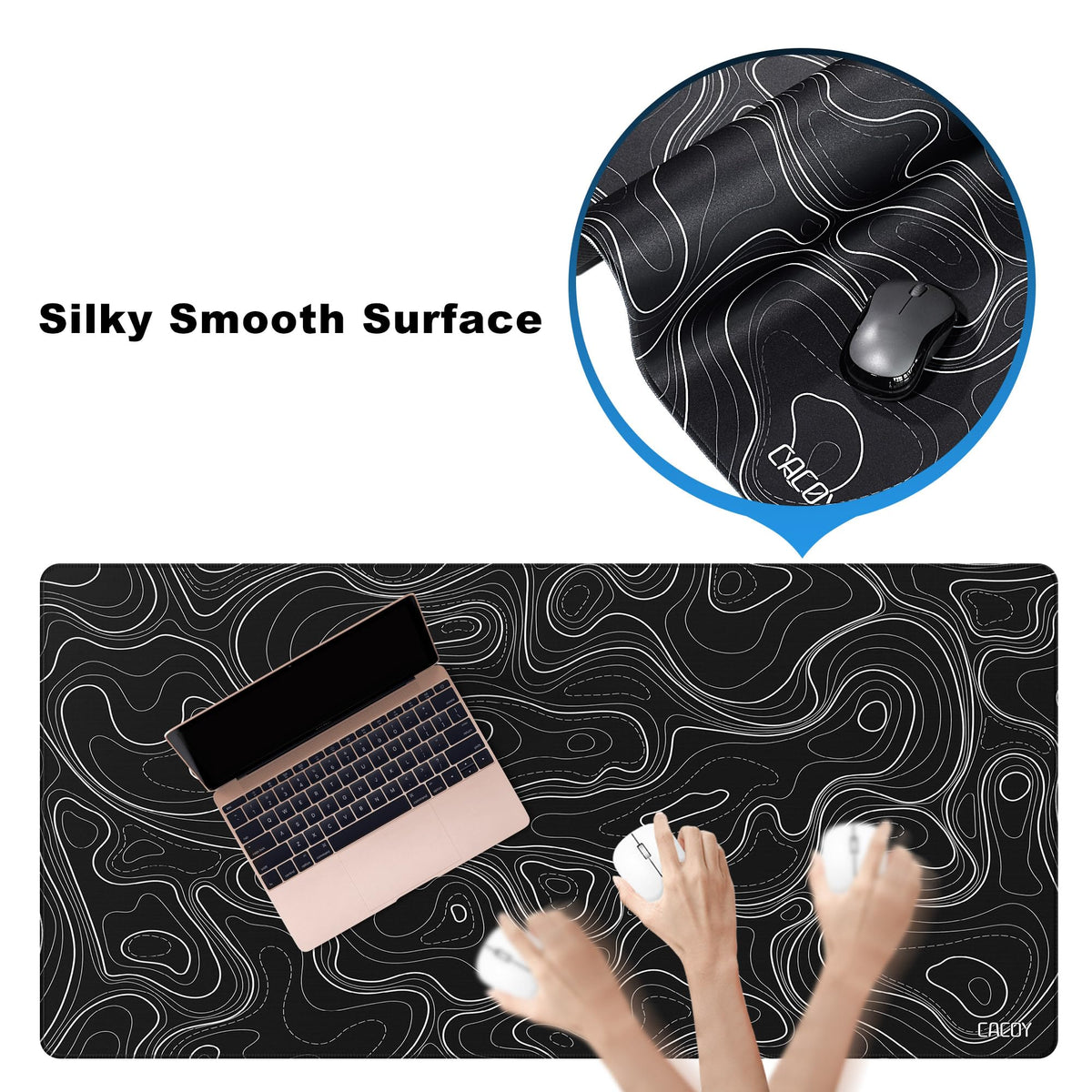 Cacoy 48" x 24" Black Topographic Gaming Mouse Pad, Non-Slip Large Desk Mat