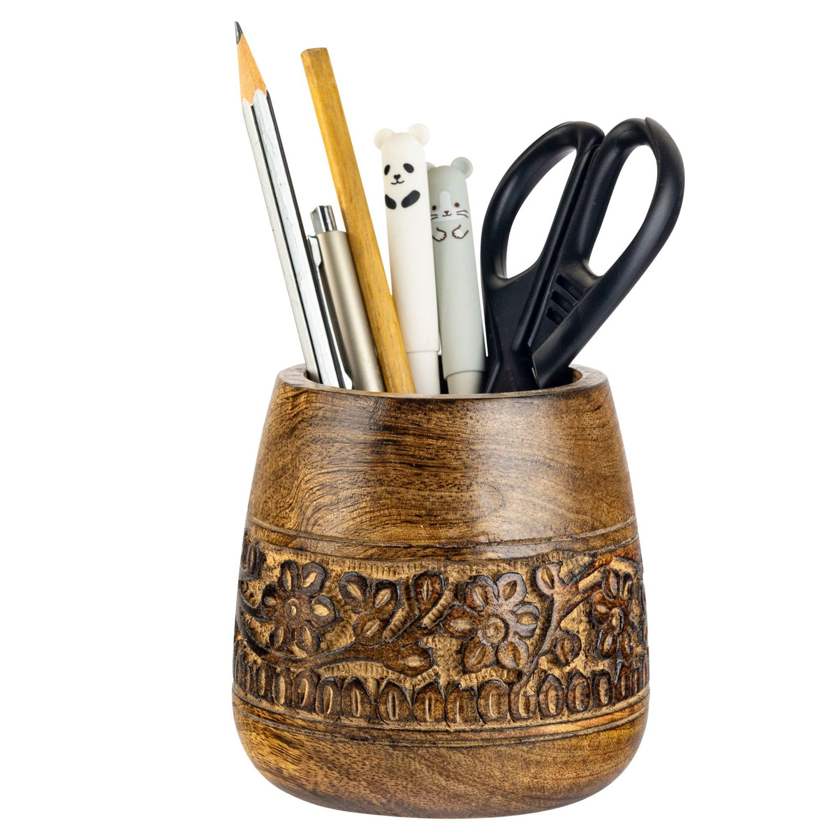 Mie Creations Rustic Pencil Holder, Wooden Pen Stand, Table Desk Organizer