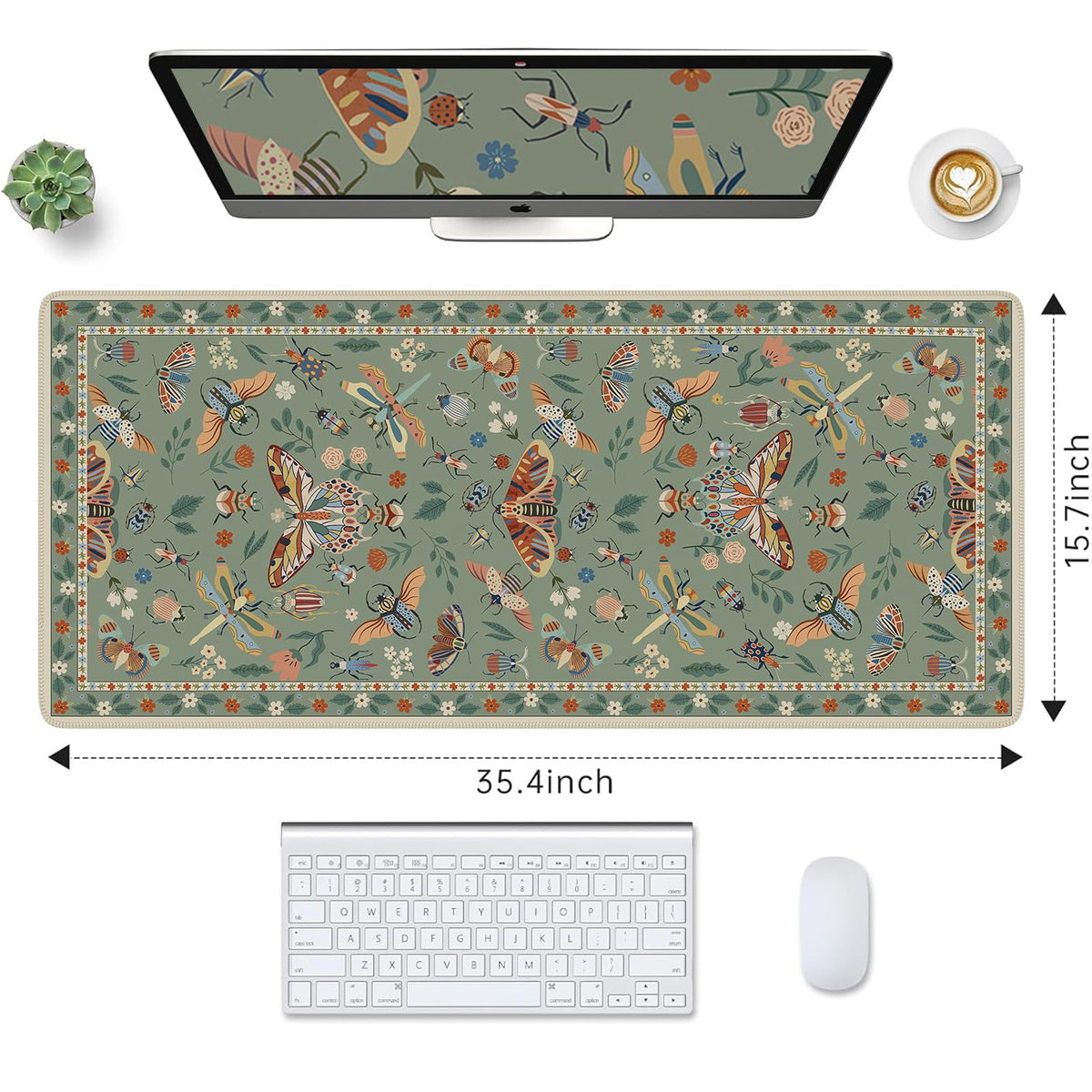 HAOCOO Large Computer Mat for Desktop, Waterproof Floral Mouse Pad(Green)