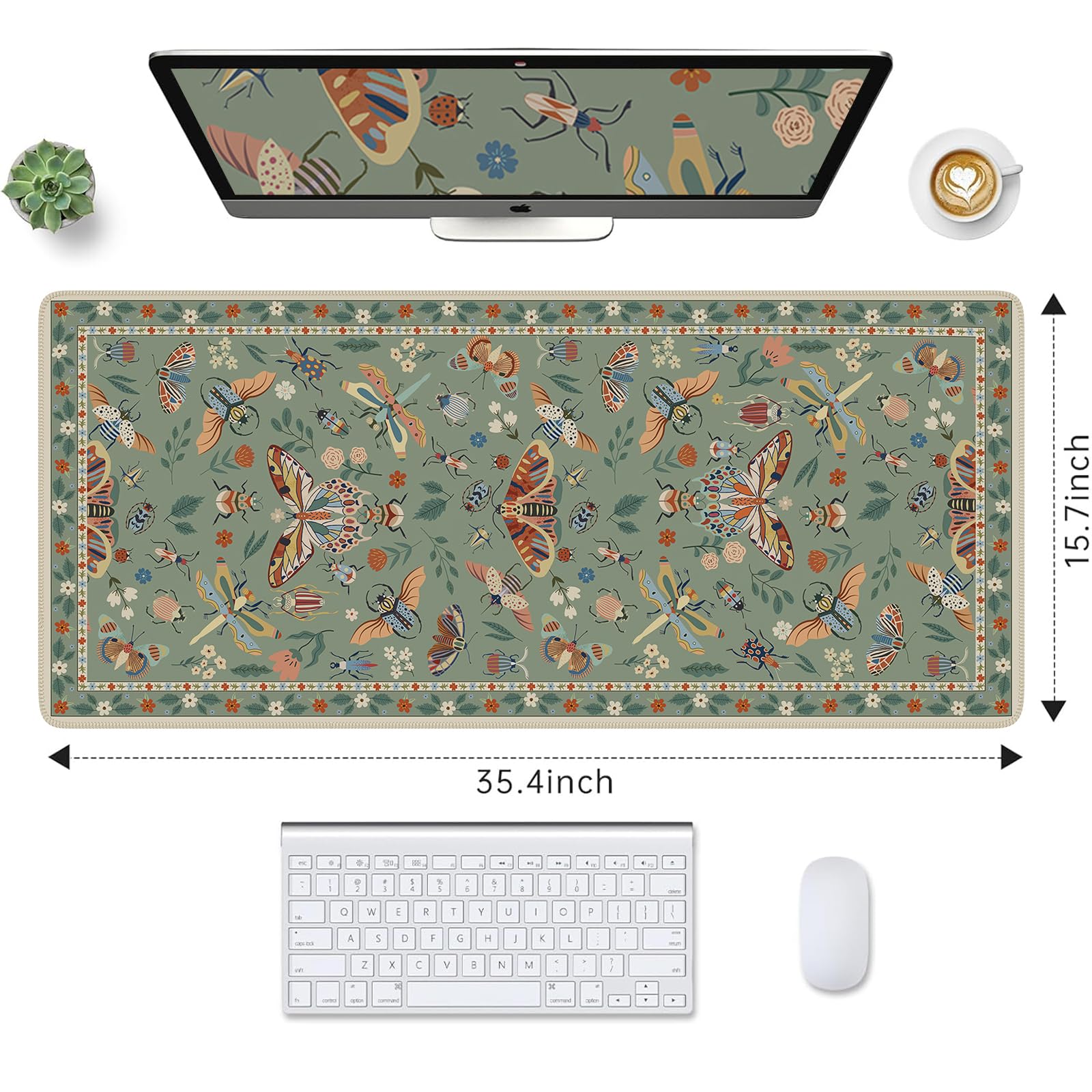 HAOCOO Large Computer Mat for Desktop, Waterproof Floral Mouse Pad(Green)