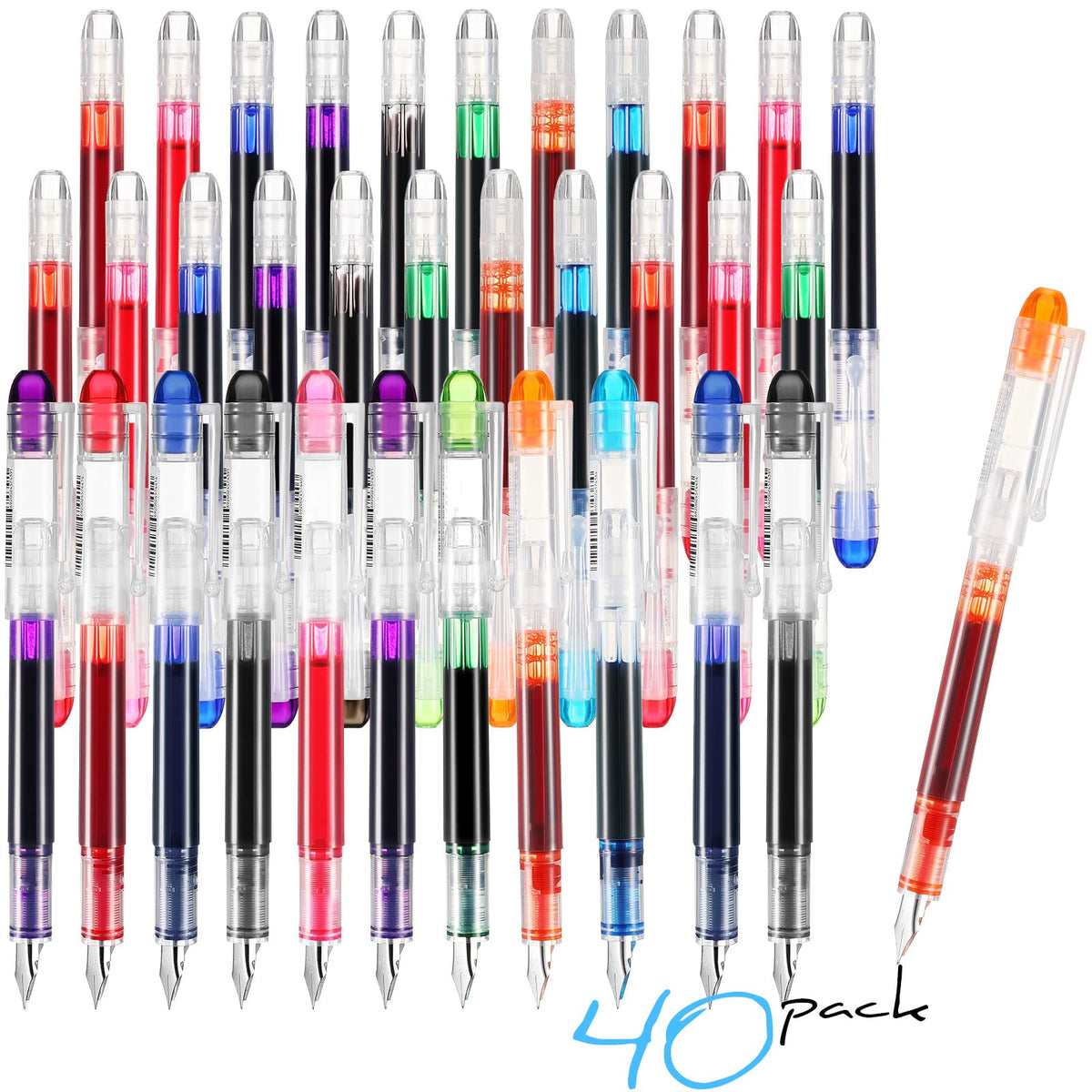 Laumoi 40 Pack Disposable Fountain Pens Set, Colored Ink Fountain Pens for Writing, Extra Fine Nib