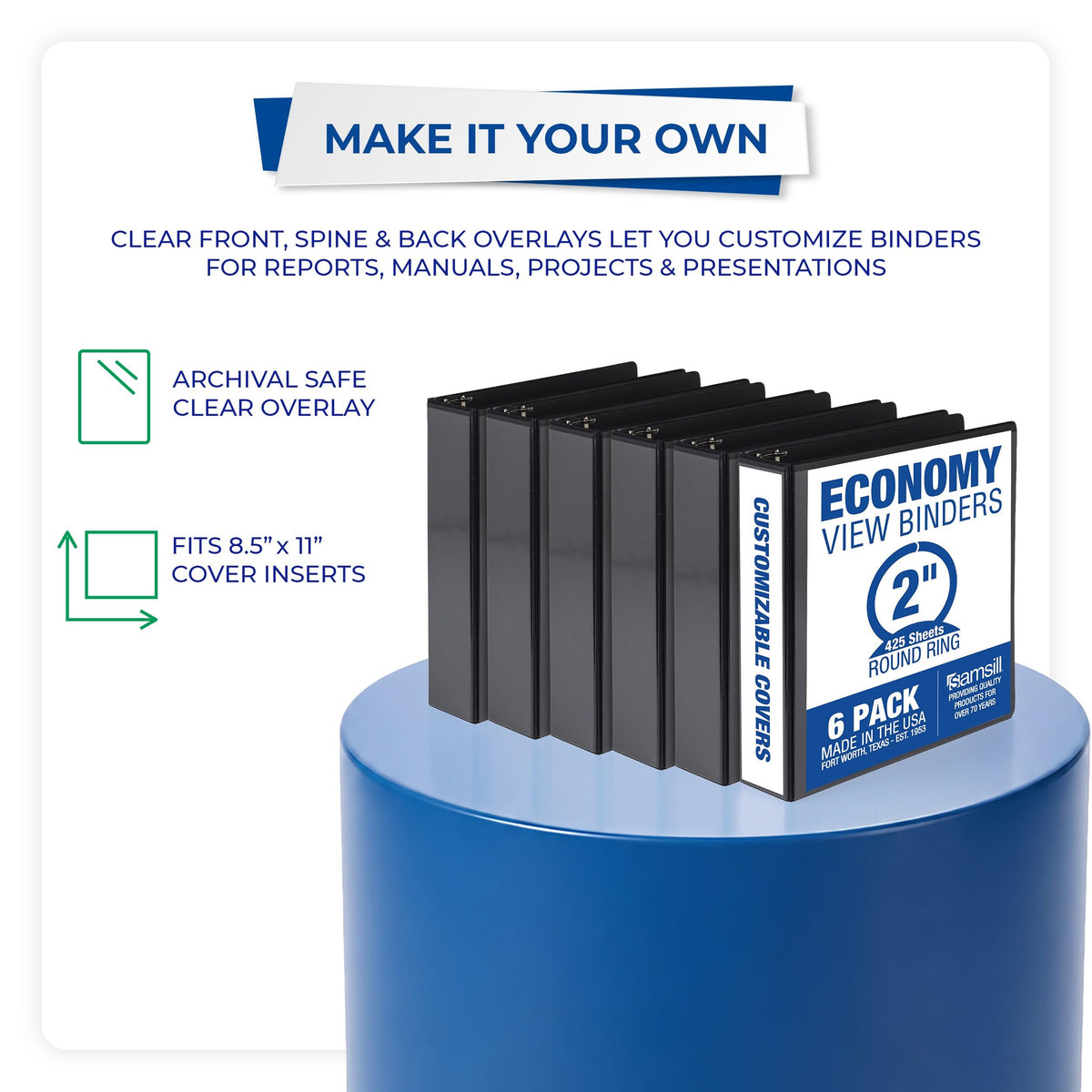 Samsill 2 Inch 3 Ring Binders, Economy Round Ring, Clear View Cover, 425 Sheet Capacity - for